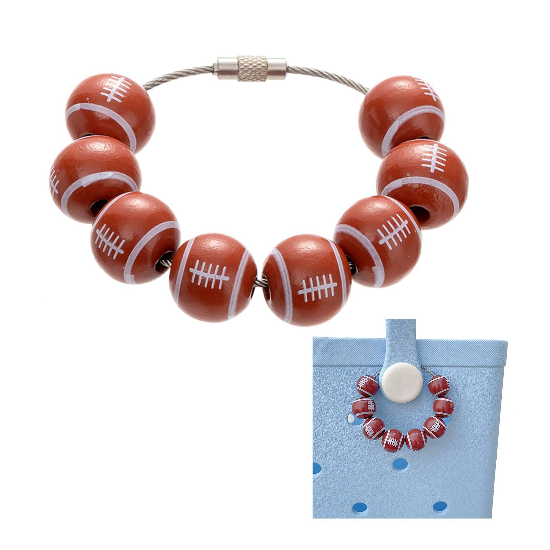 RINHOO FRIENDSHIPSports Beach Tote Bag Charms Keychain Wooden Beads Baseball Accessories Beach Tote Bag Charm Accessories