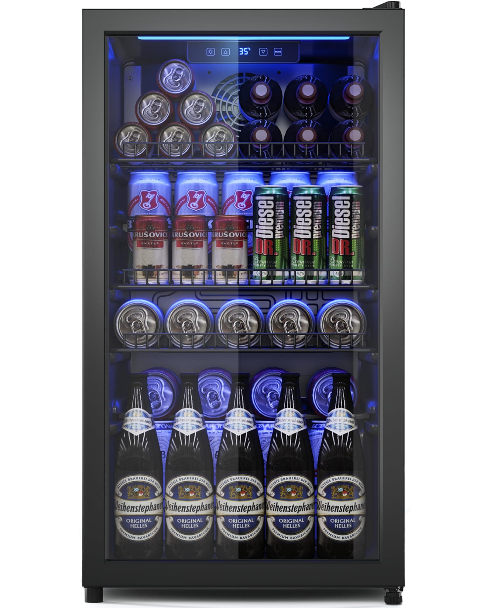 Beverage Fridge, 130 Can Mini Fridge With Glass Door, Beverage Cooler Refrigerator, Wine Drink Beer Cooler, Adjustable Shelves & Digital Temperature Display