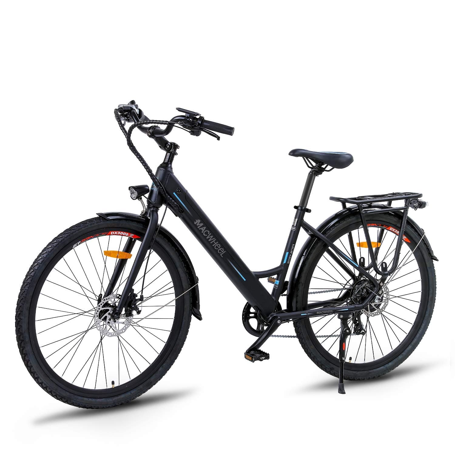 Macwheel Electric City Bike, Removable 36V/10Ah Lithium-ion Battery Pack Integrated with Frame, Shimano 7-Speed, Saddle Adjustable, Tektro Dual Disc Brakes Electric Bicycle for Commuting