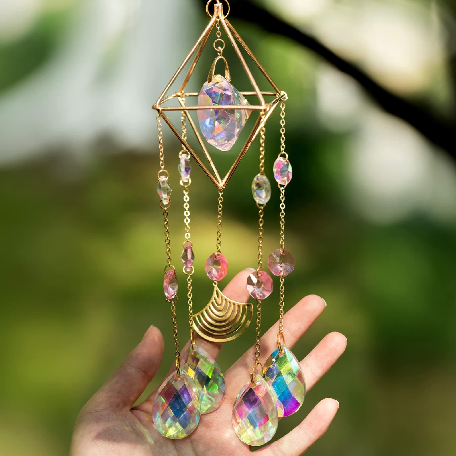 YTAIATY Crystal Sun Catchers,Hanging Sun Catcher with Chain Colorful Pendant Ornament Rainbow Maker Great for Window Home Garden Cars Decoration and Birthday