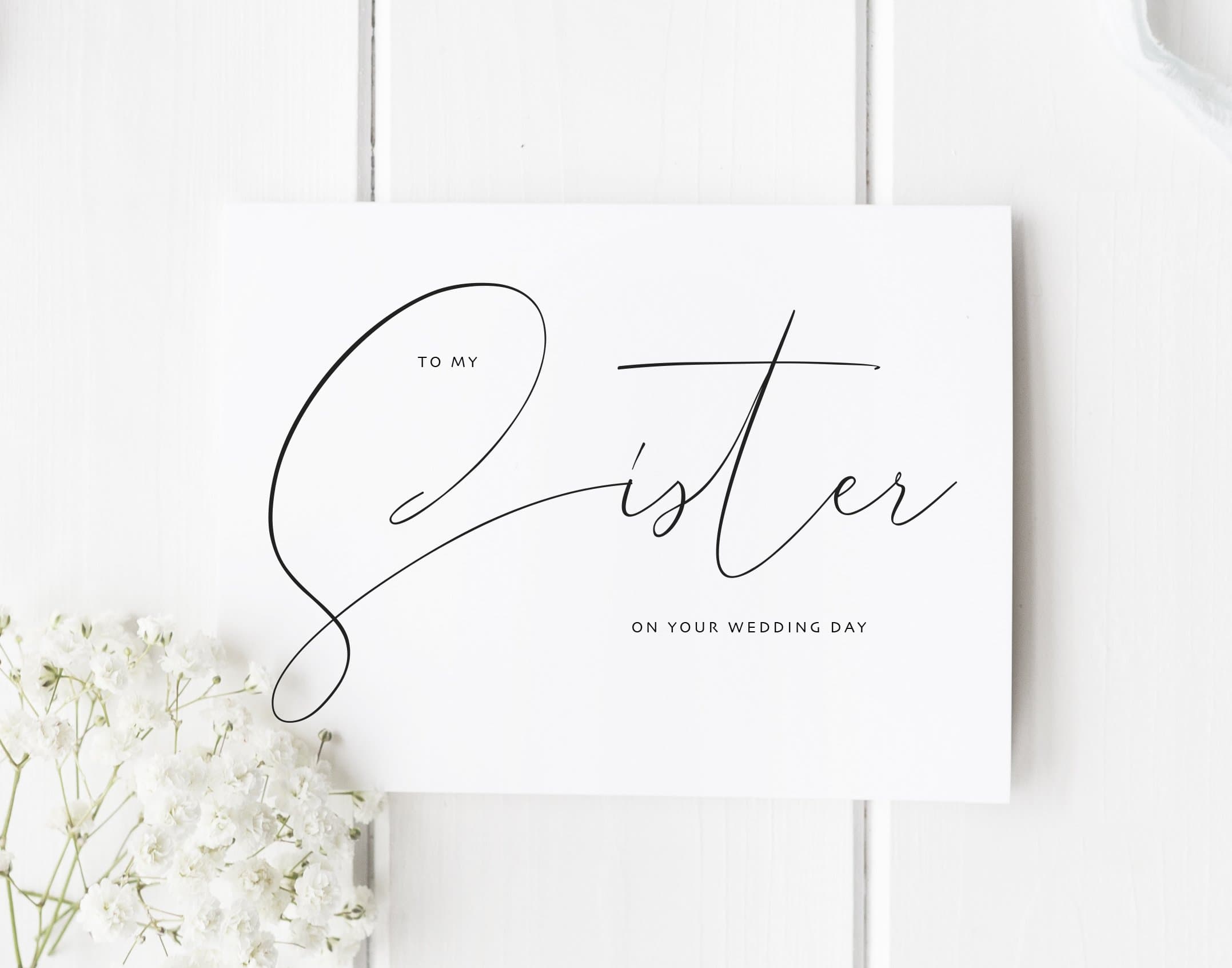 To My Sister On Your Wedding Day Card - Calligraphy