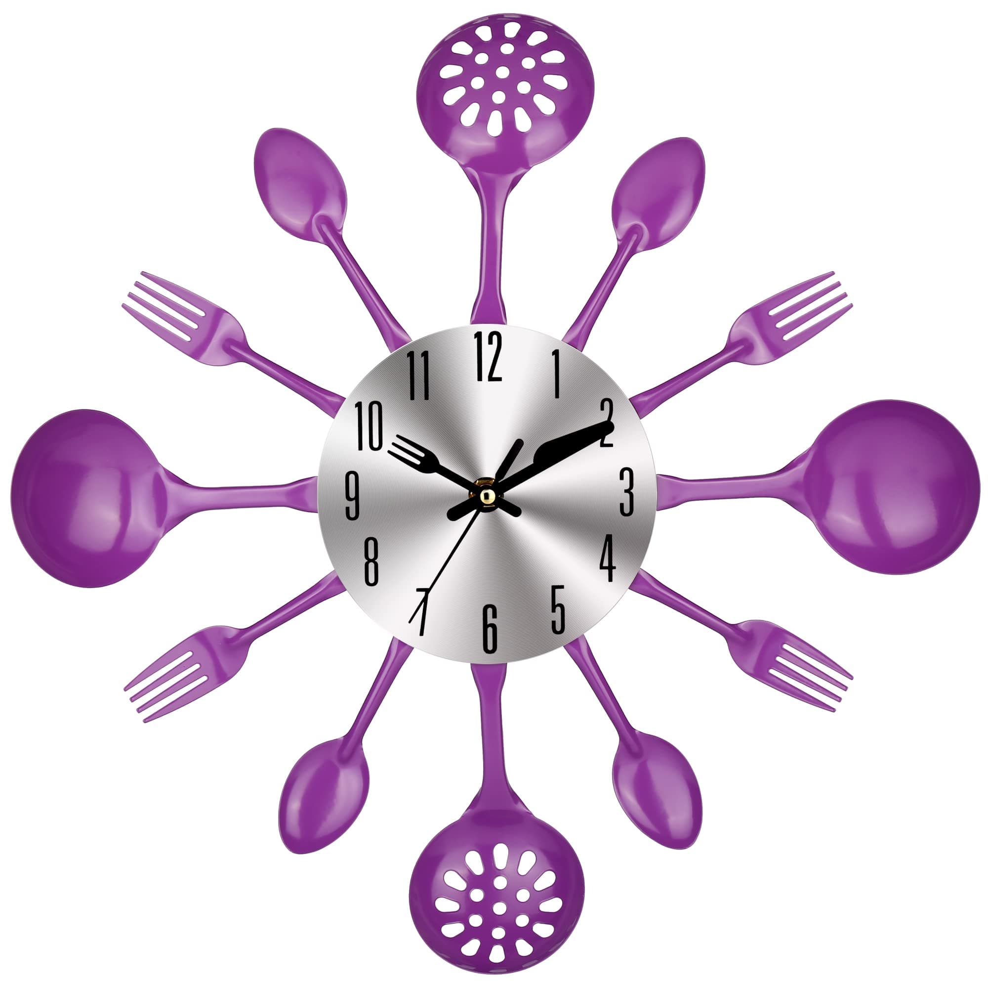 14 Inch Cutlery Kitchen Wall Clocks with Fork and Spoon Dial, Silent Clock Movement and Battery Operated, Great Wall Decor and Nice Housewarming Gifts