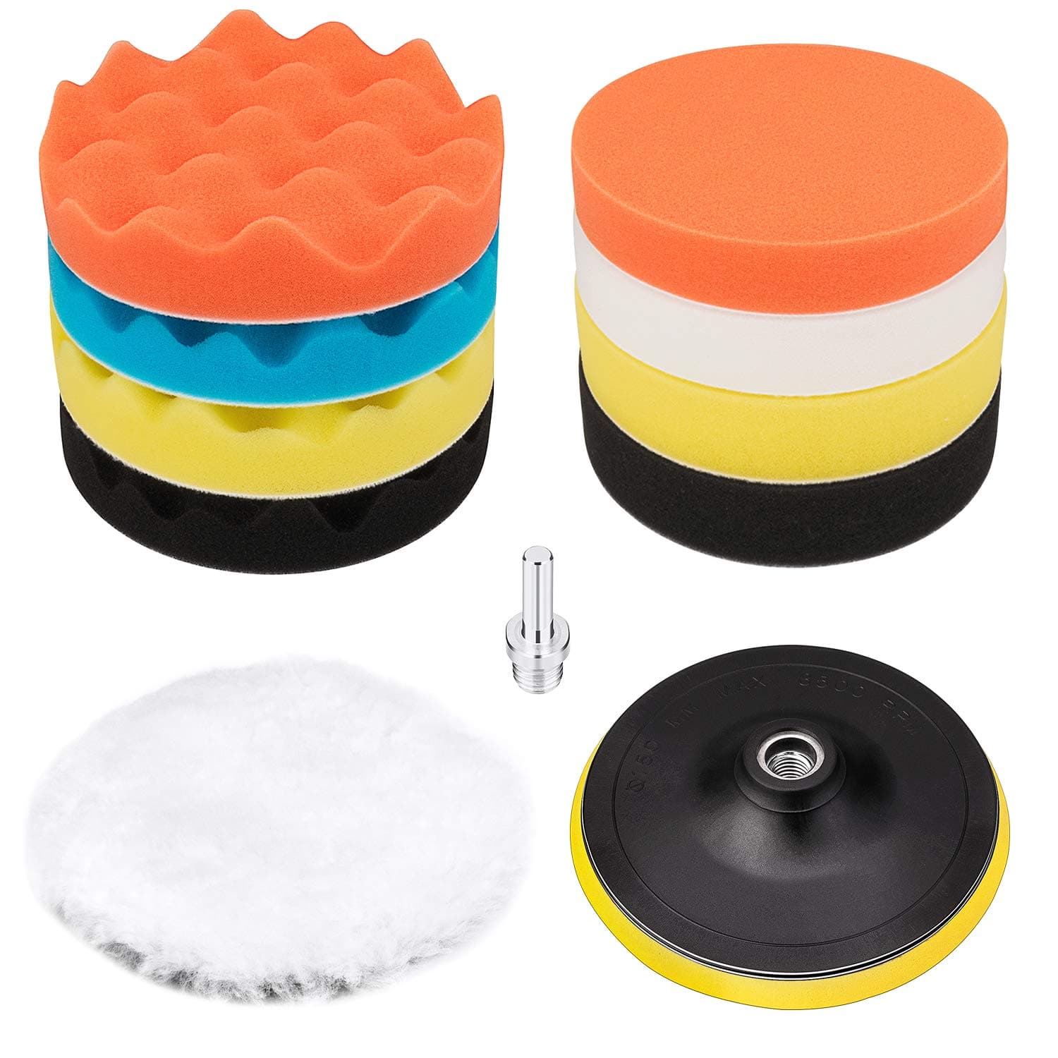 Petutu 6 Inch Buffing and Polishing Pad Kit 11 PCS with Drill Adapter