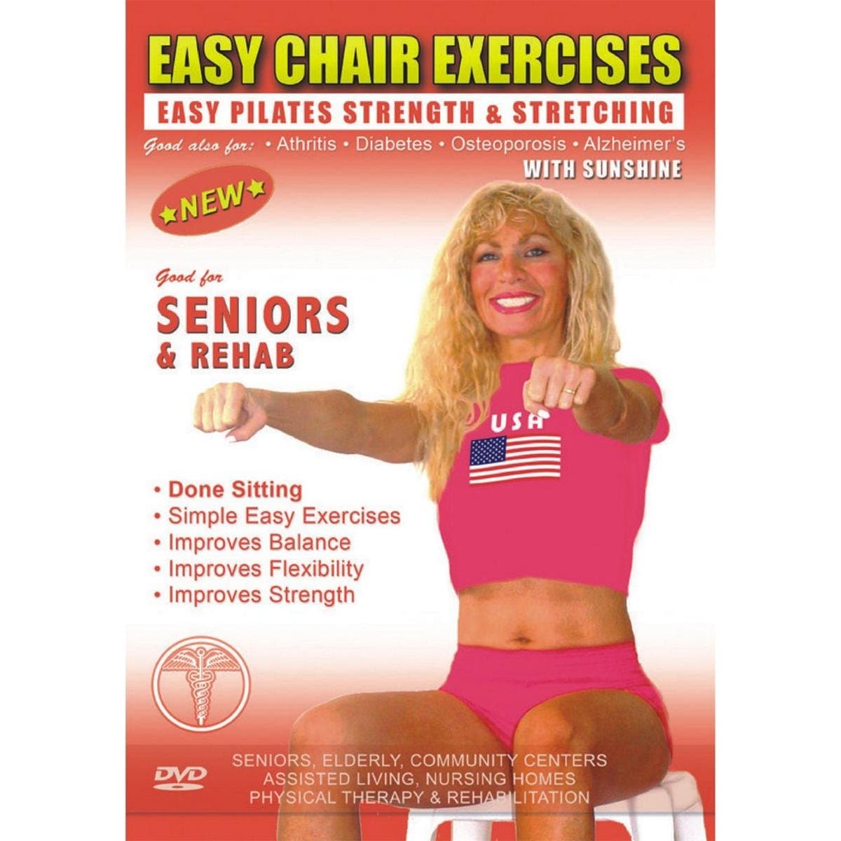 Seniors Exercise DVD: Senior / Elderly Sitting Exercises DVD, Easy Sitting PILATES Strength, Rehab & Physical Therapy. Seniors Elderly Exercises DVD. This Sitting Seniors Fitness DVD is Good also for Easy Osteoporosis Exercises, Diabetes Exercises, Arthritis Exercises, Alzheimer's Exercises DVD.