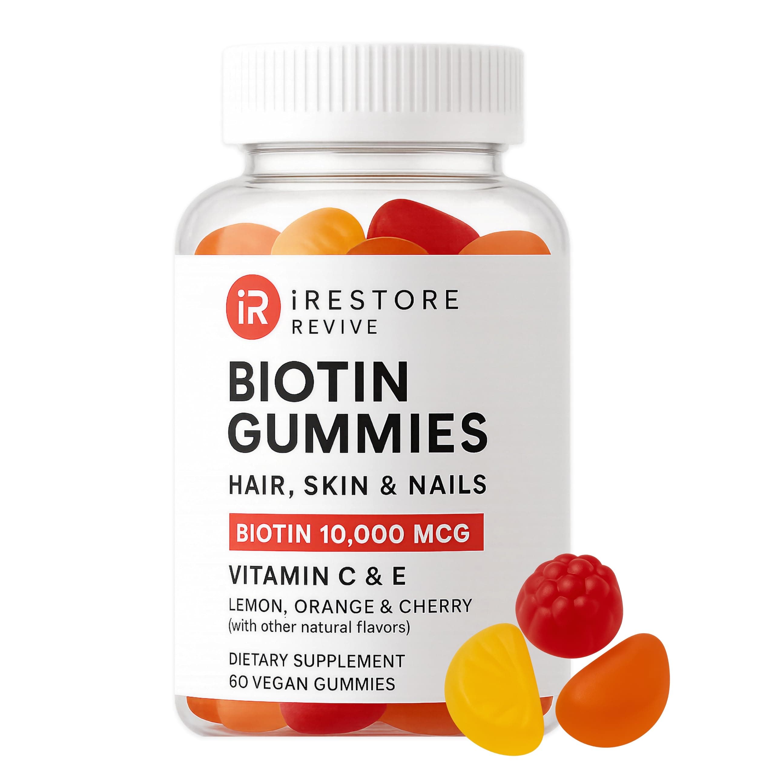 Biotin Gummies 10,000 mcg - 3 Natural Fruit Flavors, Hair Vitamins Multi Supplement for Hair Skin and Nails for Women & Men, 60 Vegan Gummies, 30 Day Supply