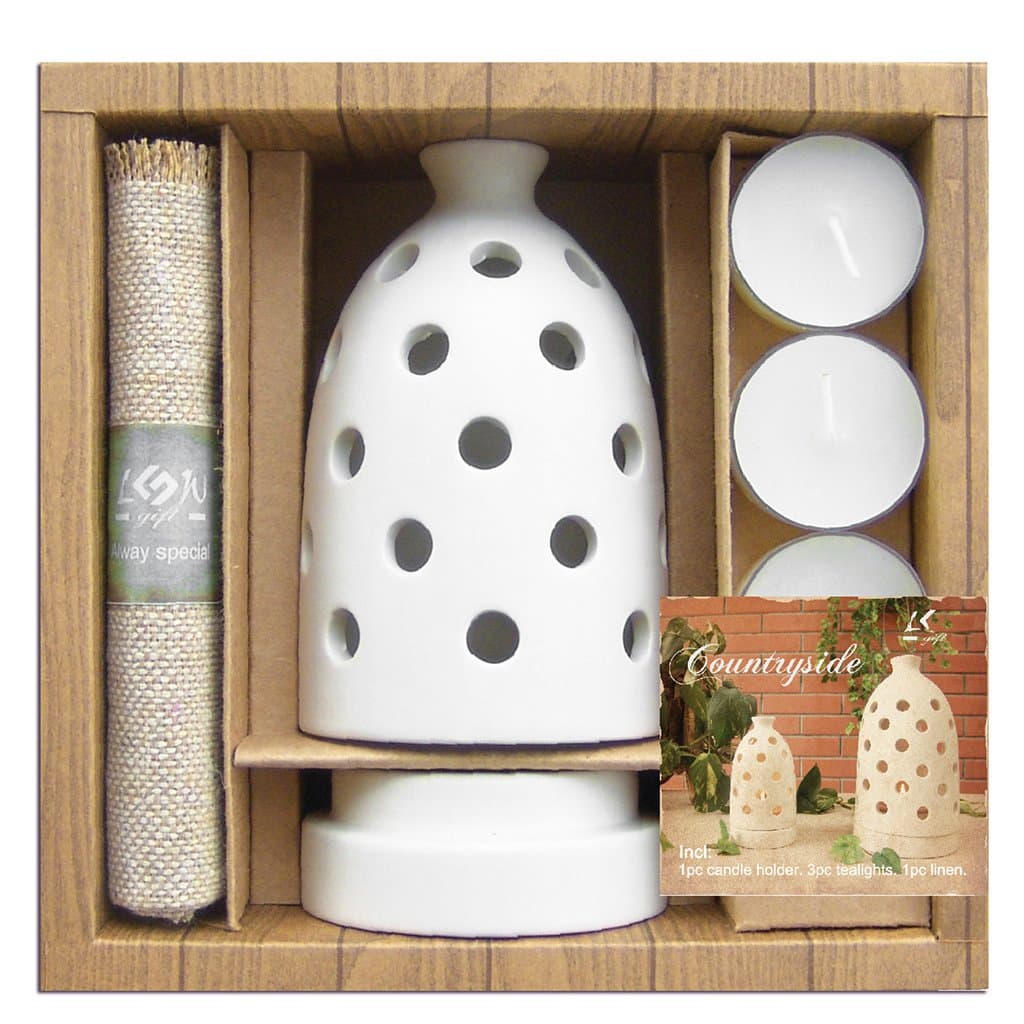 laroom 13861 Fragrance Gift Set with Candle Holders and Cloth Cotton White