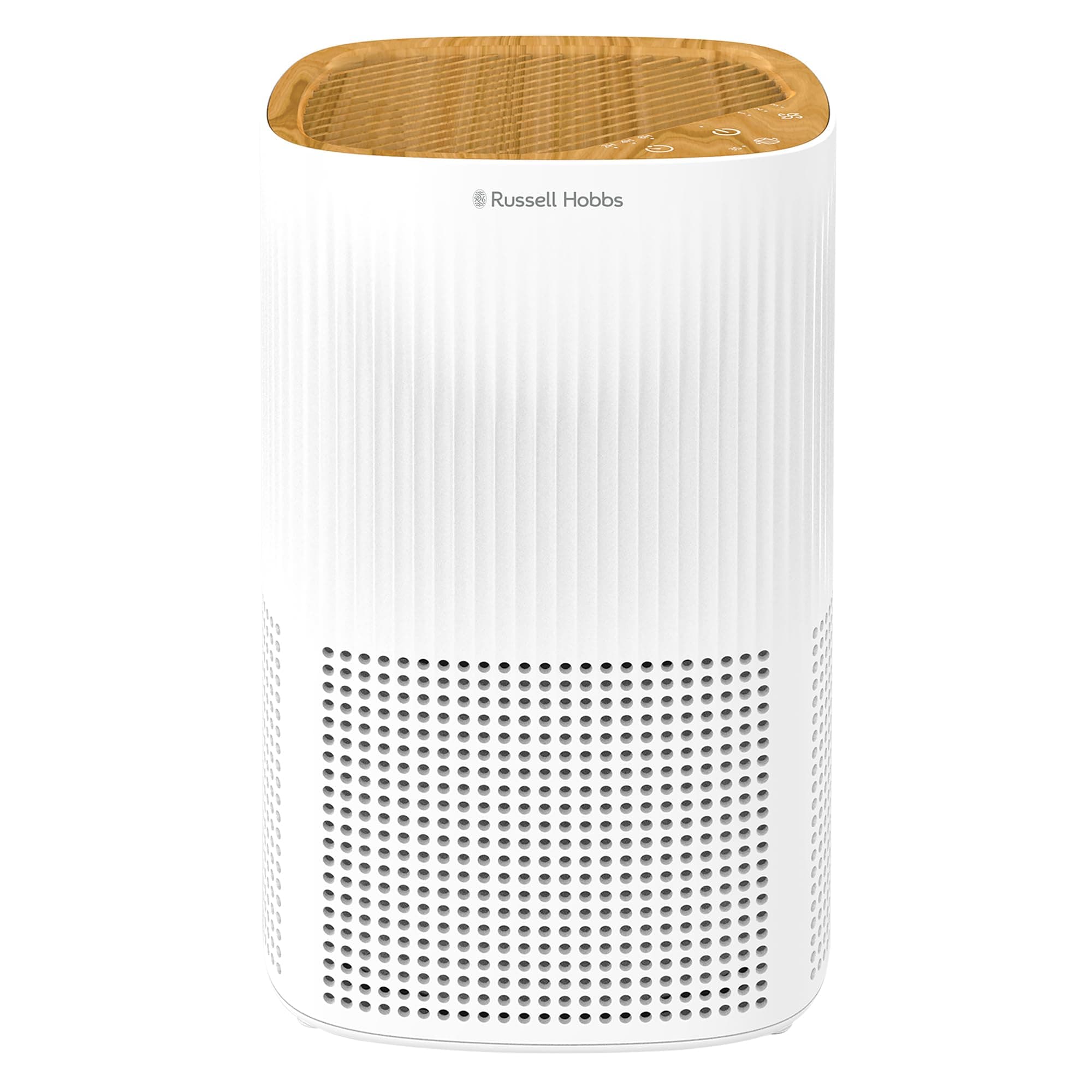 Russell Hobbs Air Purifier for Bedroom Home 100m ³/h CADR, 99.95% Carbon Filter Captures Bacteria, Allergies Odour, Dust, LED Display, Clean Air Mini Aroma White Scandi Wood Effect RHAP1032WDW