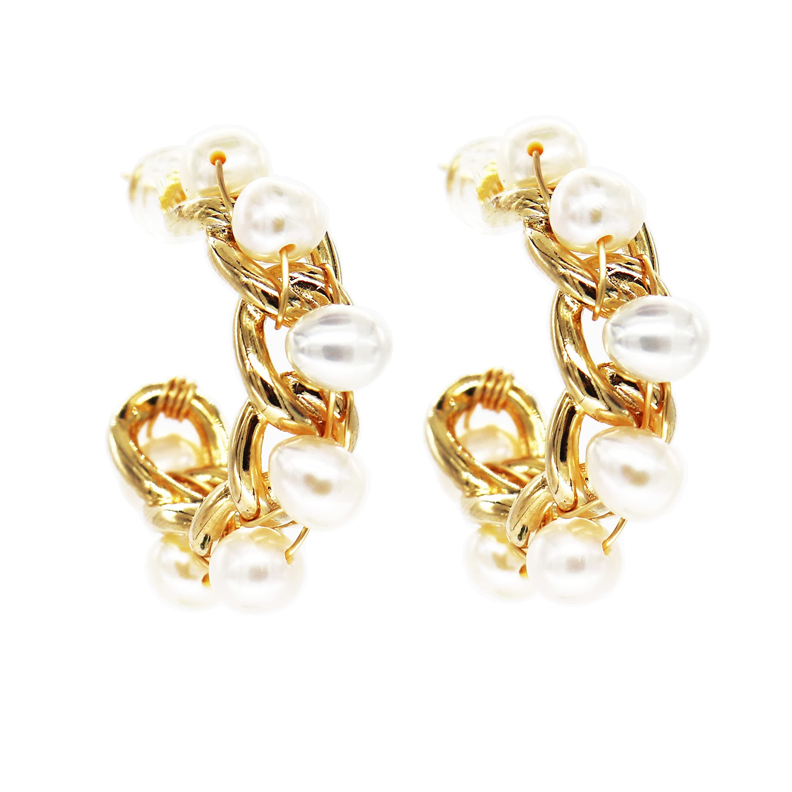 2-3mm Freshwater Cultured Pearl Hoop Earrings,18K Gold Plated,with Sterling Silver Stud ,For Women and Girls.