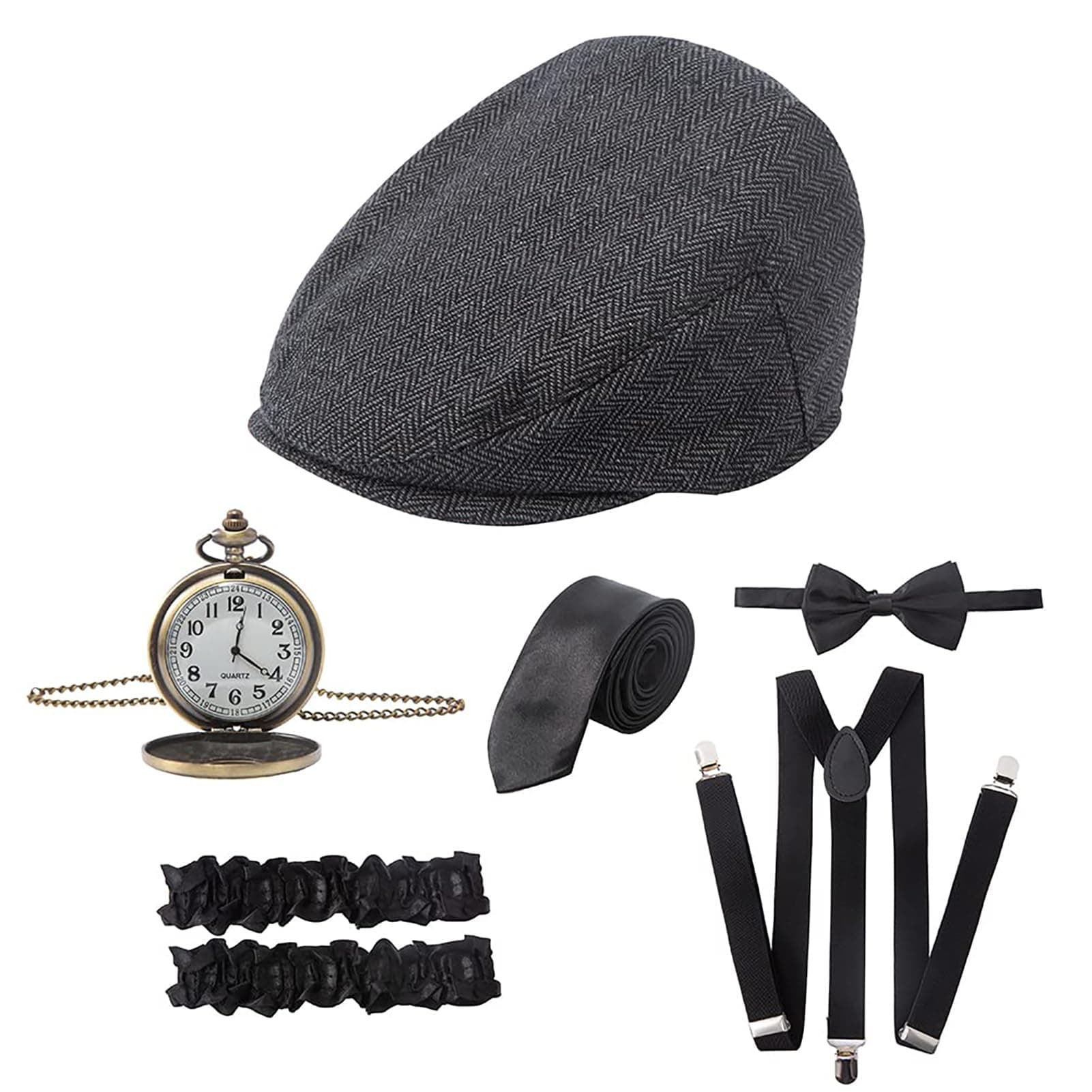 RAINDEWLLRAINDEWLL Roaring 20s Costumes for Men 1920s Mens Outfit Great Gatsby Accessories Gangster Costume Newsboy Hat