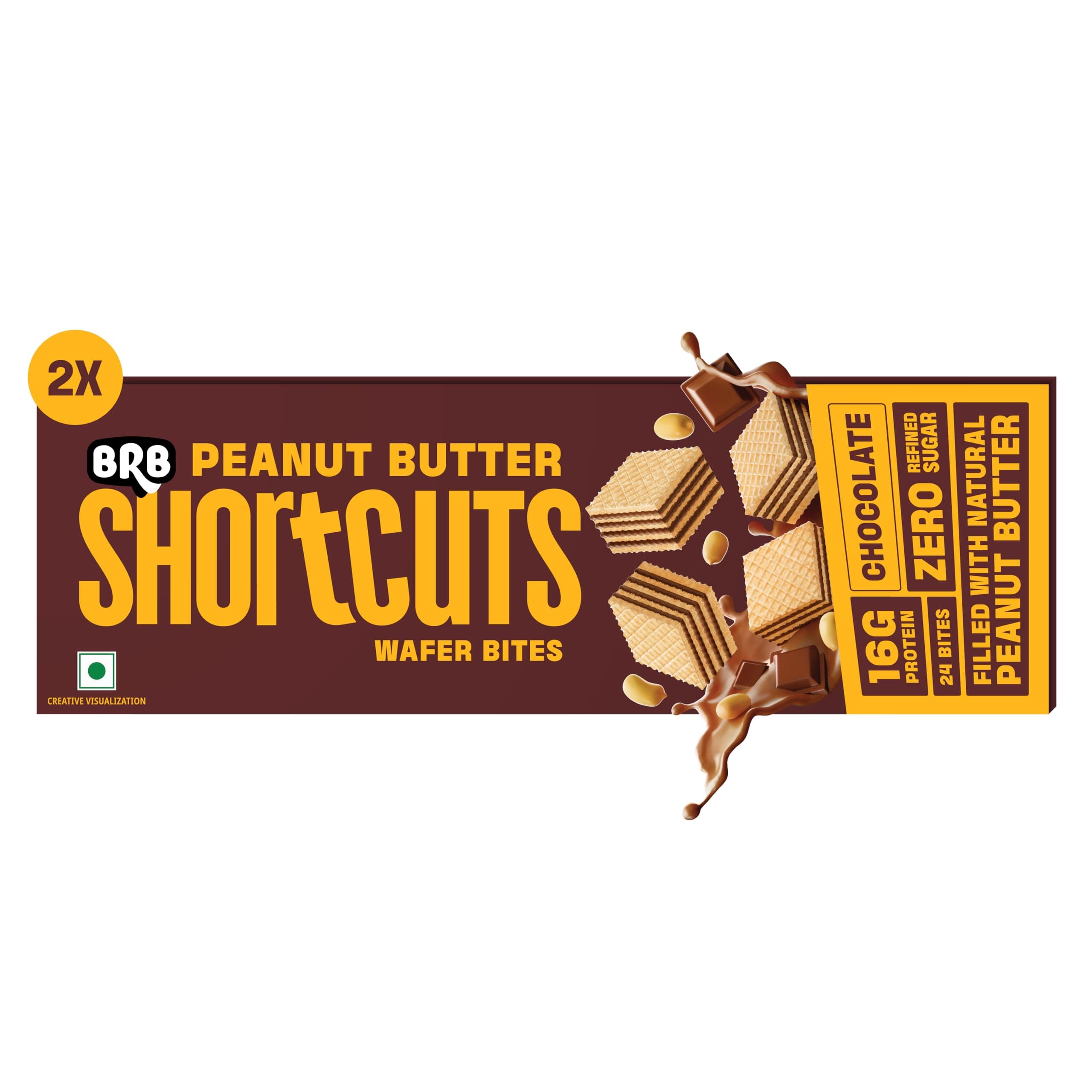 BRB Shortcuts - Protein Wafer Bites | Chocolate Flavour | 16g Protein | Filled With Natural Peanut Butter | Zero Refined Sugar, No Palm Oil, Healthy Snack | 2 x 100g Box