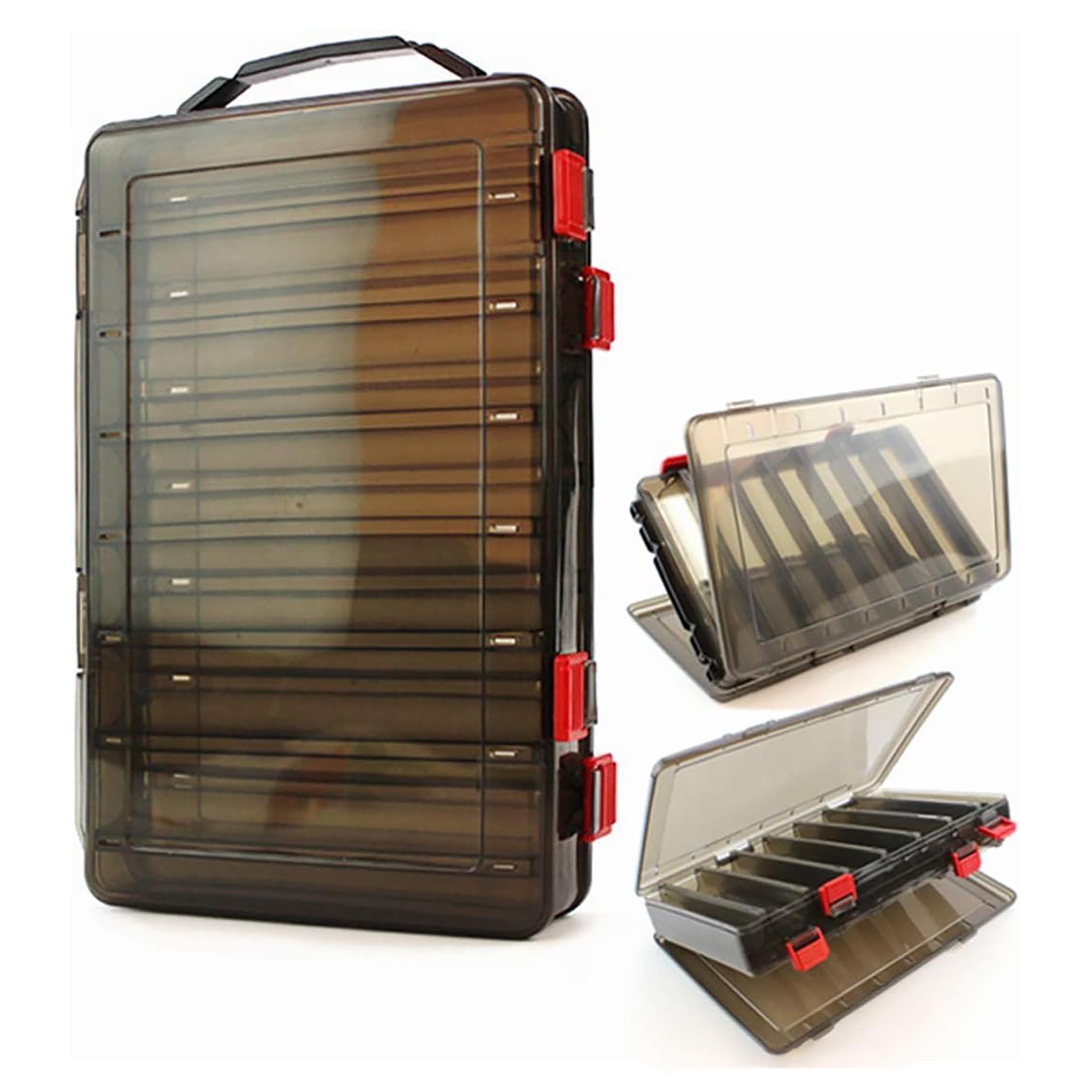 MJRlrifa tackle box fishing tackle storage tray, 10 compartments on 2 sides, waterproof, for vest casting, breathable and ventilated double-sided quick storage bait box with handle (grey)