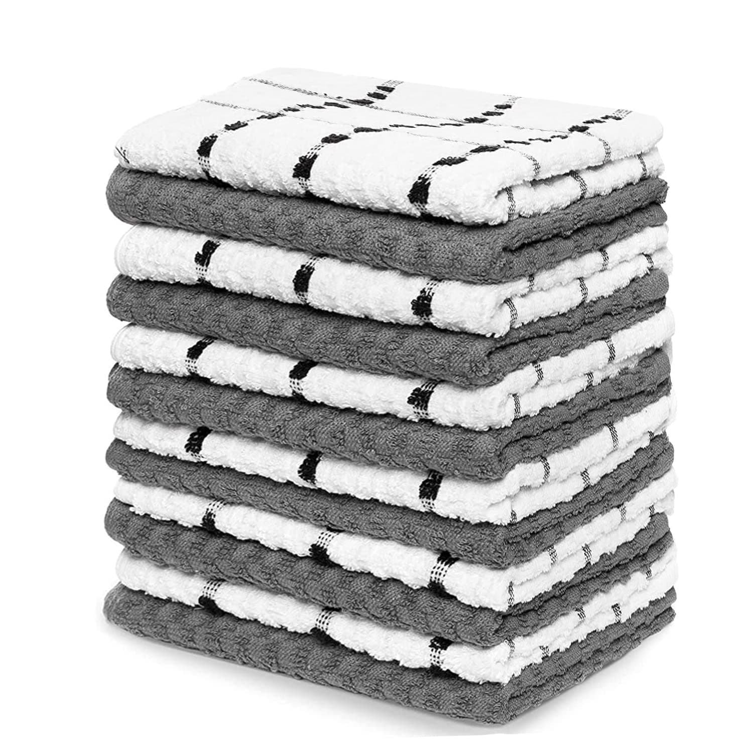 Zeppoli Classic Kitchen Towels - 12 Pack 100% Natural Cotton Kitchen Towel Set, Reusable Wash Cloths, Absorbent Dish Towels, Machine Washable Hand Towels, Kitchen Essentials - 15” by 25” - Gray