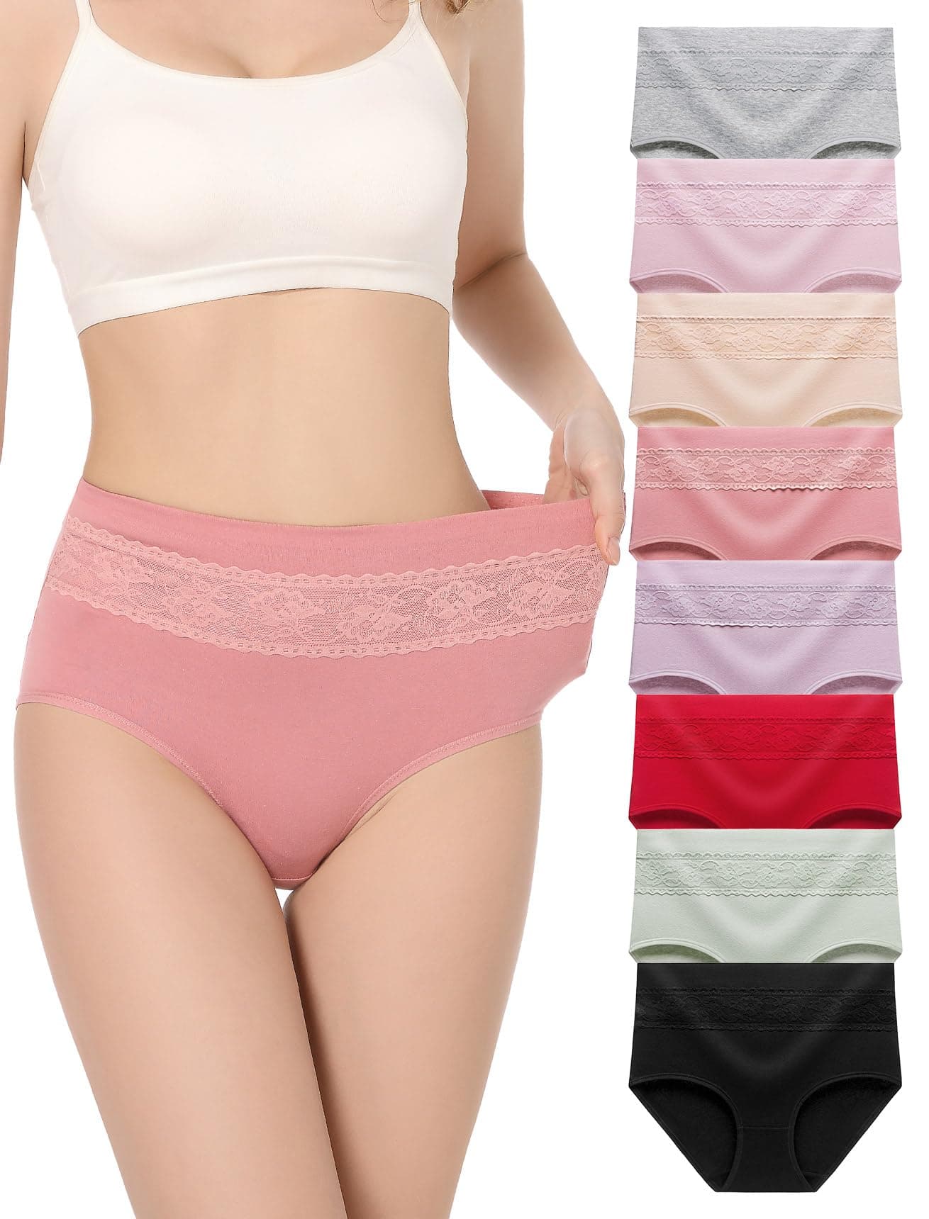 Women's Briefs Underwear Cotton High Waist Tummy Control Panties Rose Jacquard Ladies Panty Multipack