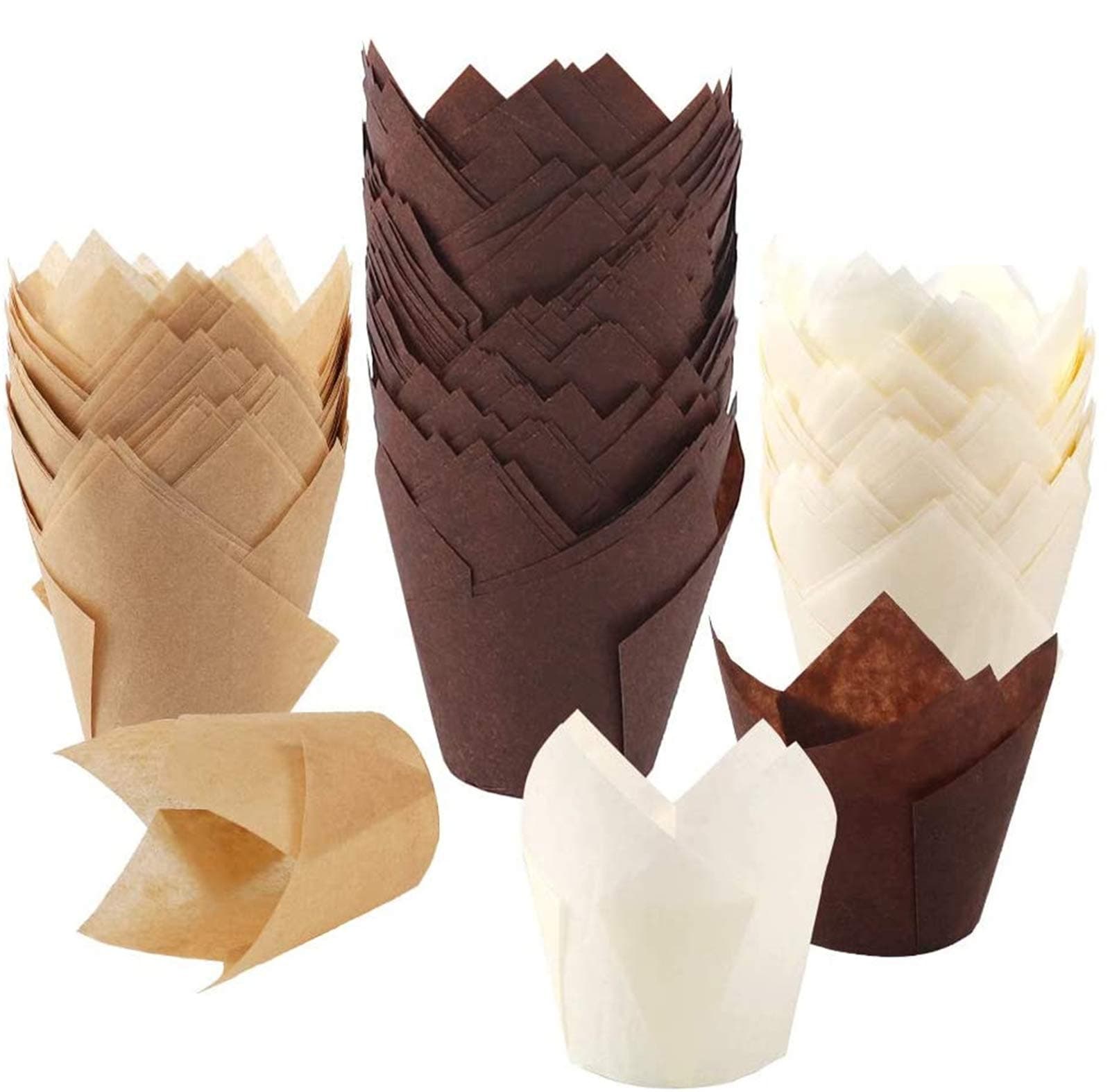BAKHUK 200pcs Tulip Cupcake Liners, Brown, Disposable, Graduation, Round, 8 cm H x 5 cm W