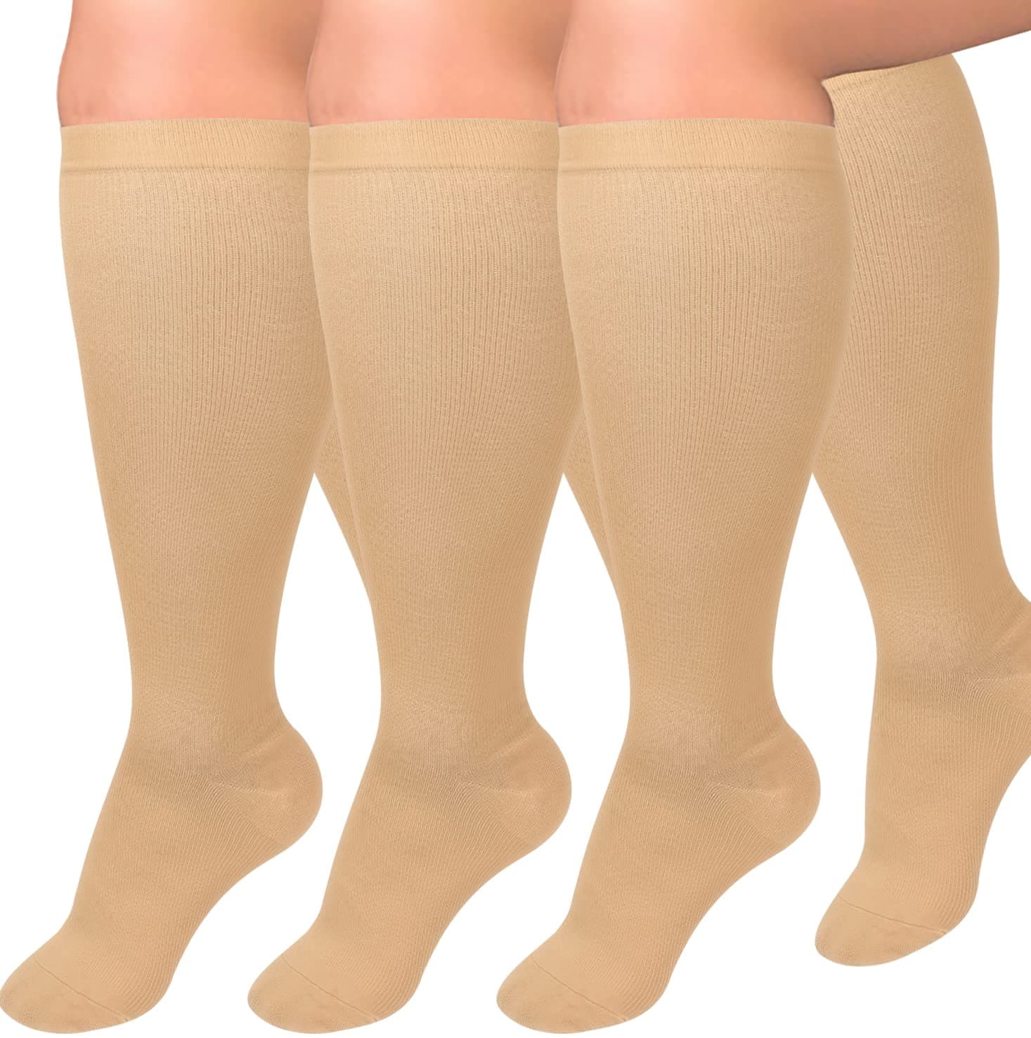 Diu Life 3 Pairs Plus Size Compression Socks for Women and Men Wide Calf 20-30mmhg Extra Knee High Support for Circulation