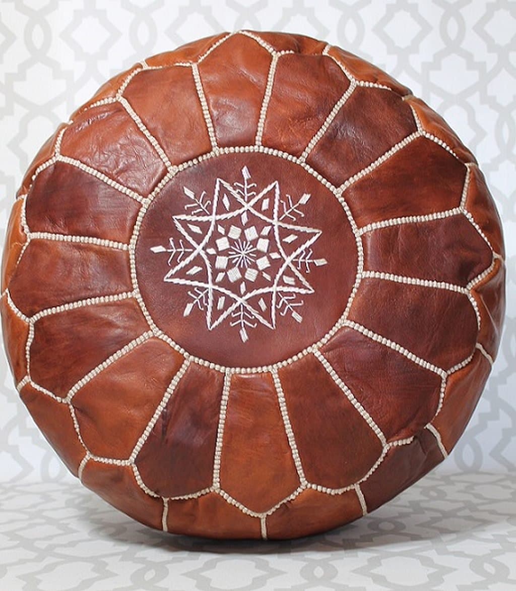 22" Moroccan TAN Pouf leather Ottoman Footstool Pouffe Hassock New Pouff poof