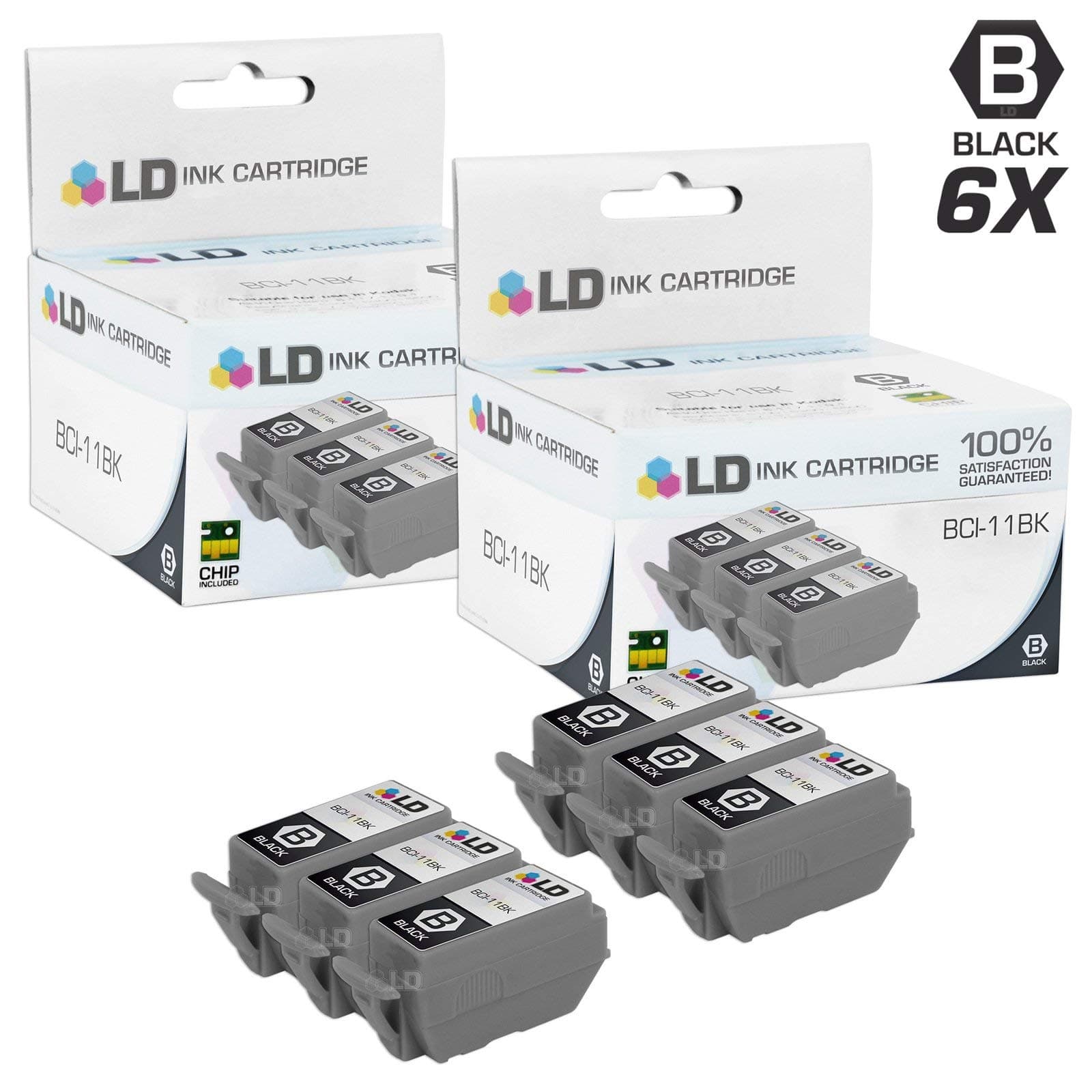 LD Compatible Ink Cartridge Replacements for Canon BCI-11Bk 0957A003 (Black, 6-Pack)