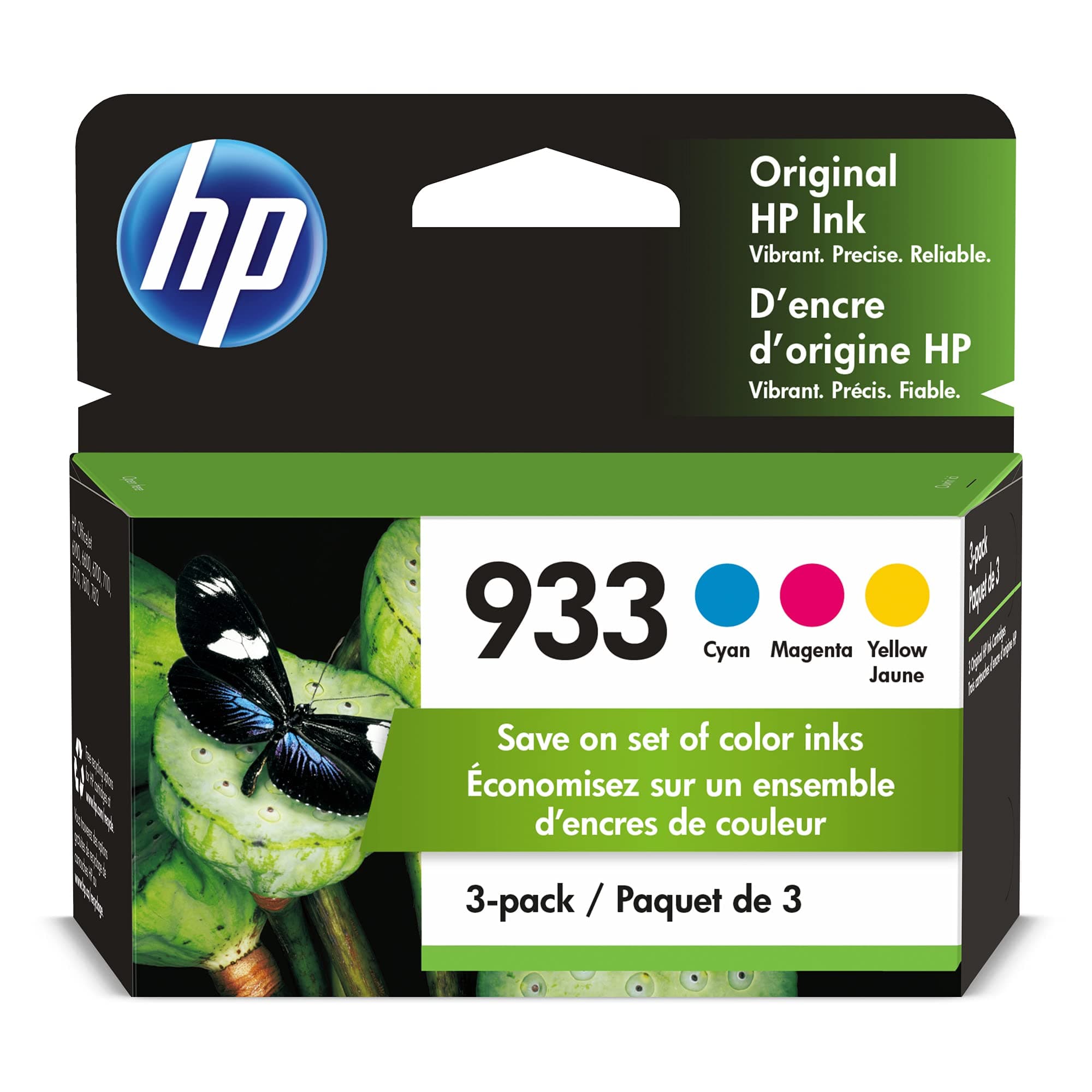HP Original 933 Cyan, Magenta, Yellow Ink Cartridges (3-pack) | Works with OfficeJet 6100, 6600, 6700, 7110, 7510, 7610 Series | N9H56FN