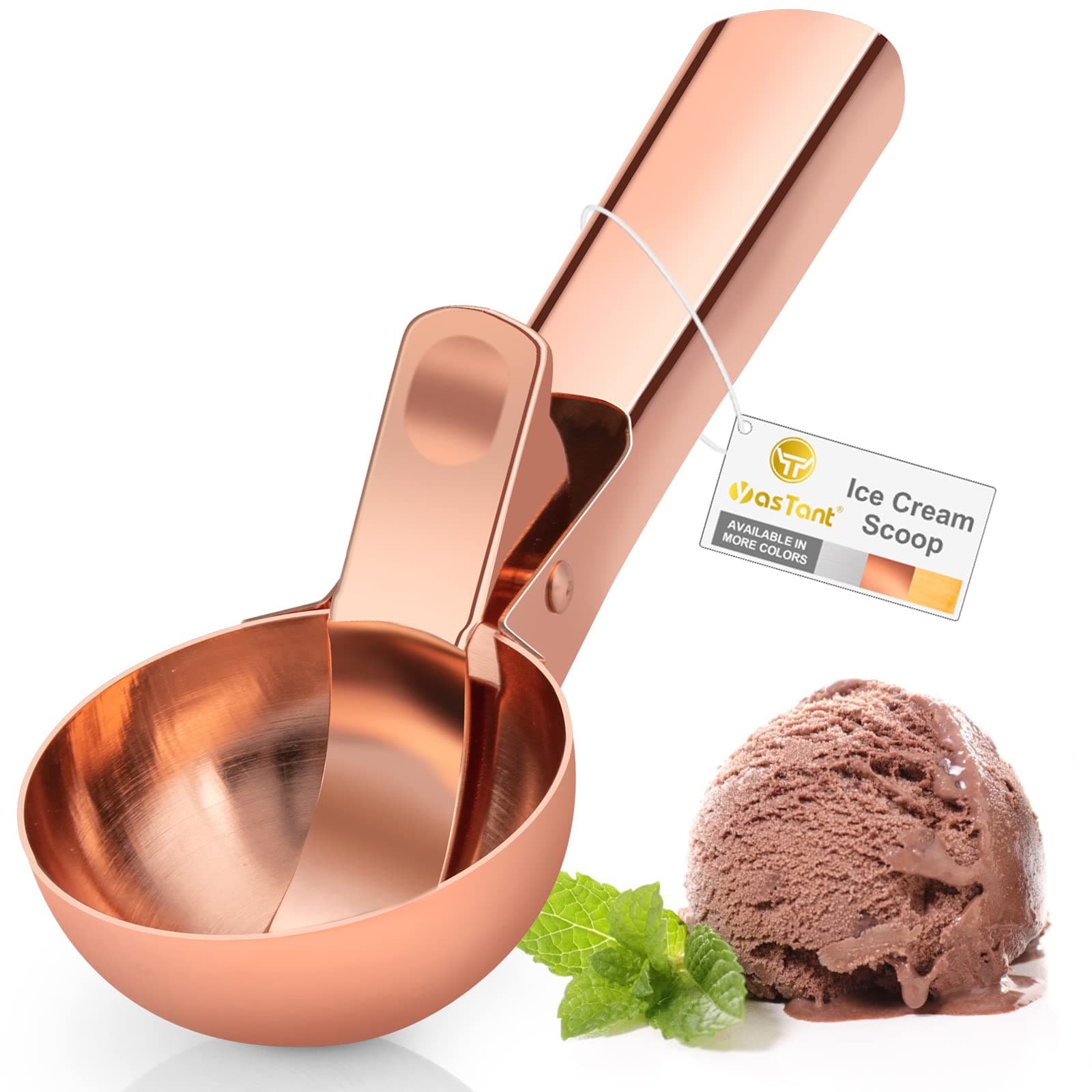 Premium Large Ice Cream Scoop with Trigger Ice Cream Scooper Stainless Steel, Heavy Duty Metal Icecream Scoop Spoon Dishwasher Safe, Perfect for Frozen Yogurt, Gelato, Sundae, Large Rose Gold
