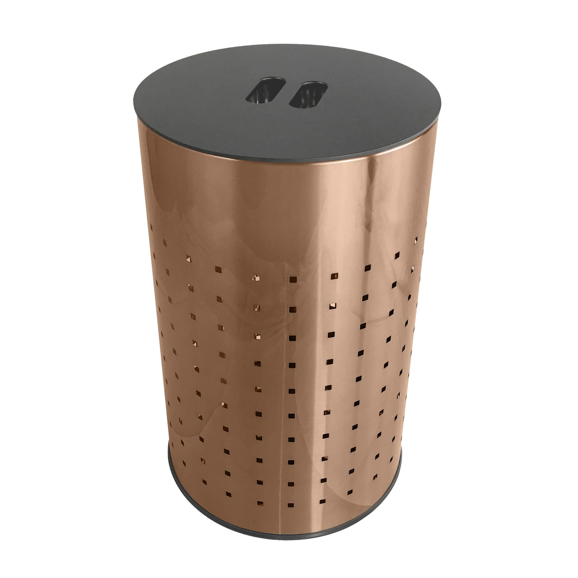Brushed Copper Laundry Bin & Hamper | 50L Ventilated Stainless Steel Clothes Basket with MDF Lid | Life Time Warranty| 13-3/4" Dia x 22-3/4" H COP50L