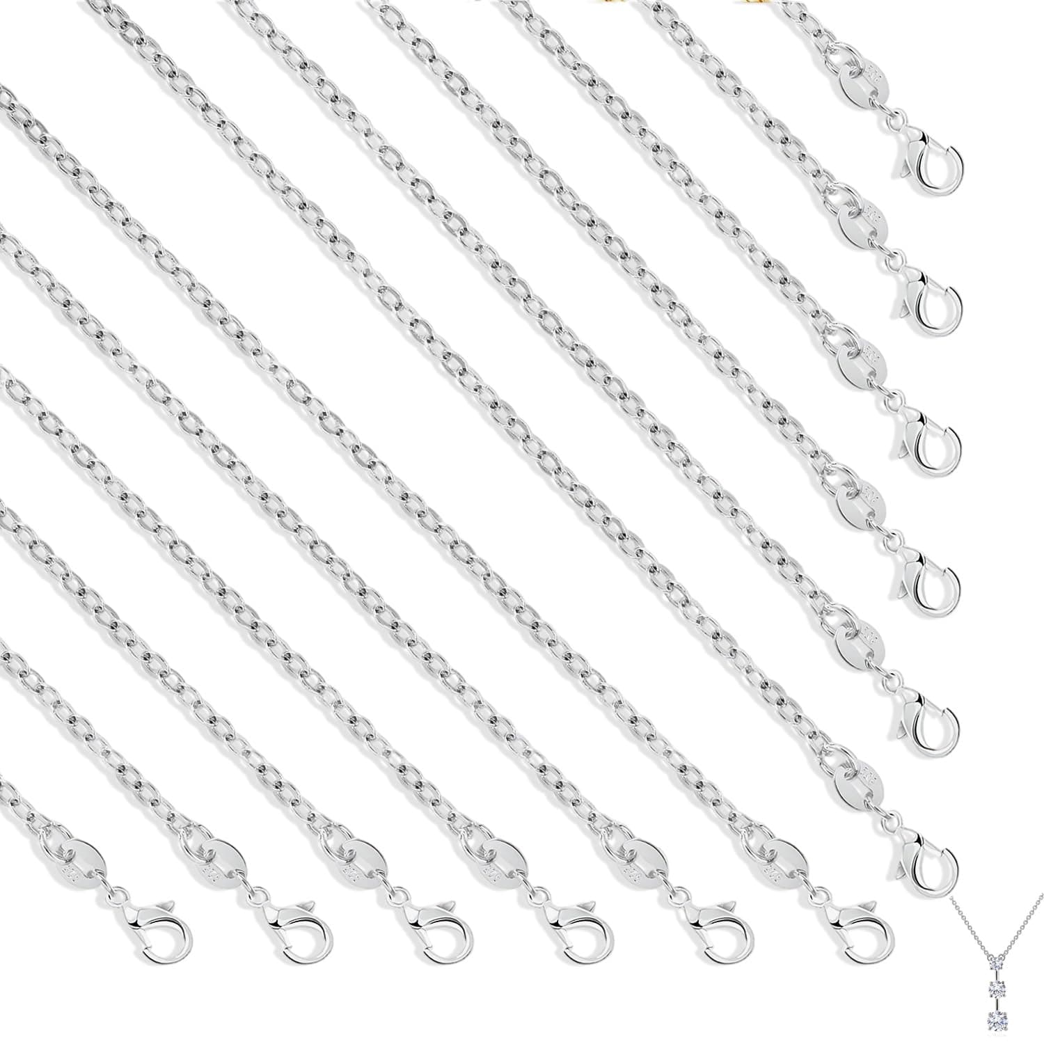 925 Sterling Silver Plated Chains, 26 Pack Necklace Chains DIY Chains Bulk Link Necklace 925 Silver Plated with Lobster Clasps for Jewellery Making (18Inches 1.5mm)