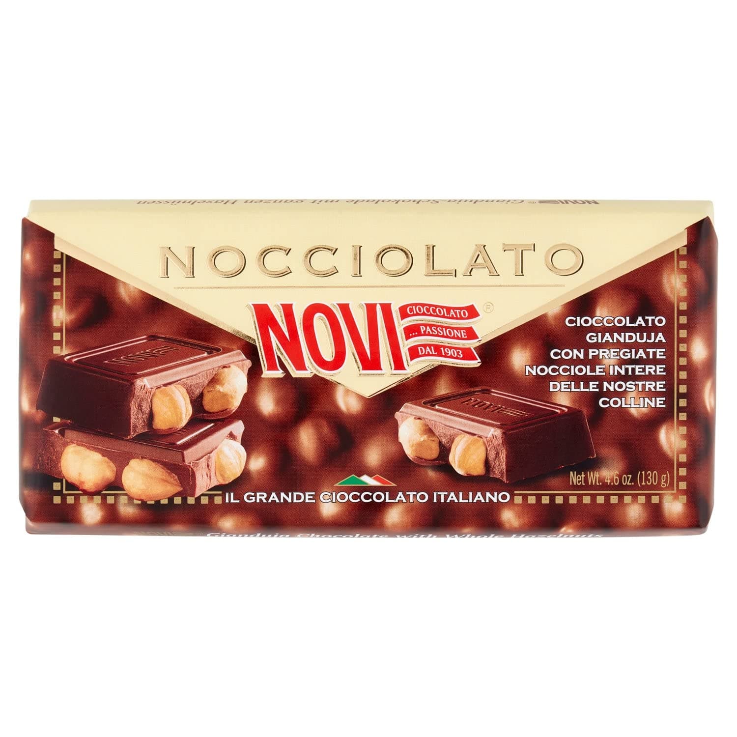 Nocciolato, Cioccolato Gianduja con Nocciole Intere - 4 tavolette da 130 g [520 g]