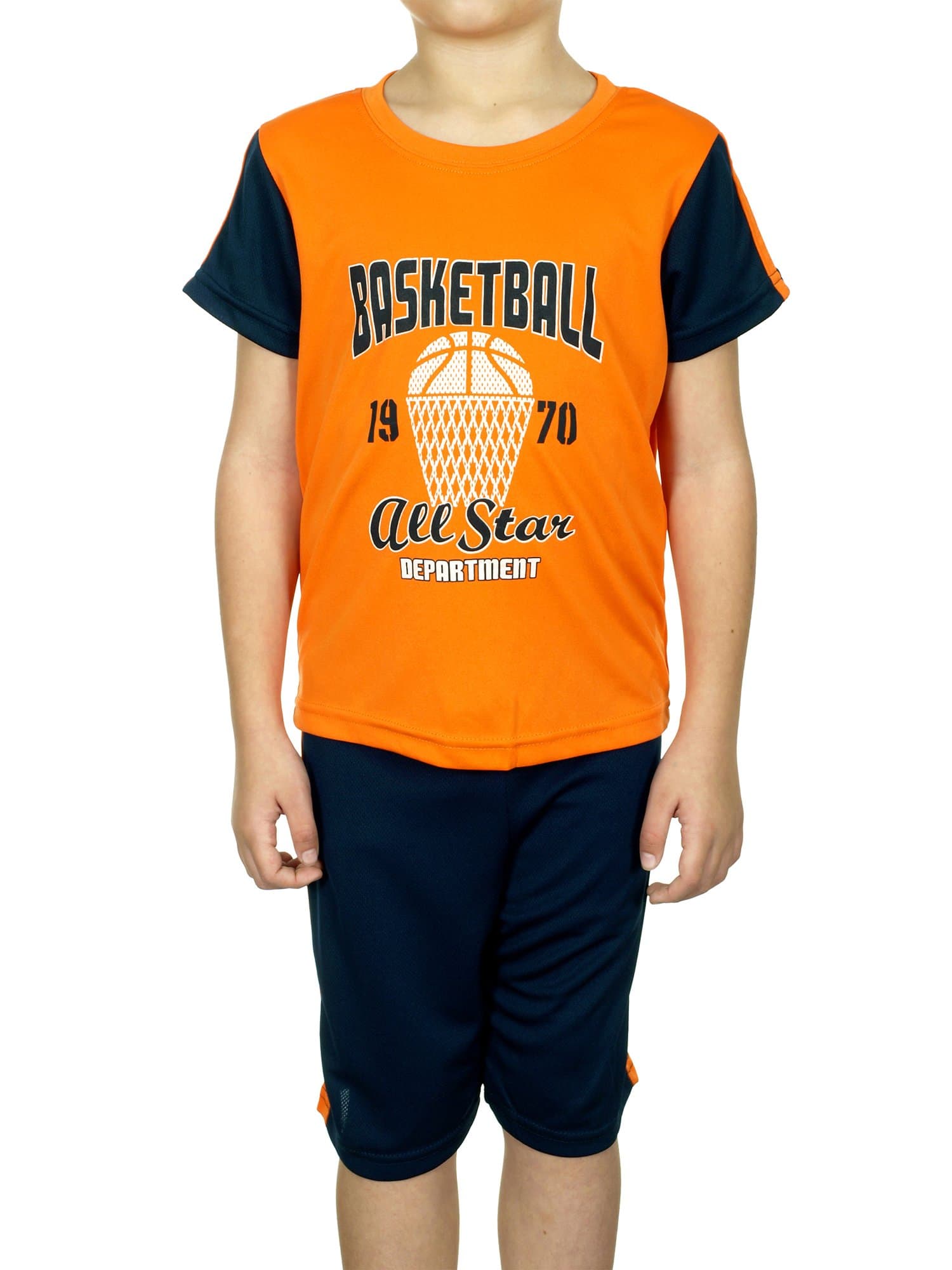 Turtle Bay Boys 2-piece Printed Shirt & Shorts Set (5/6, Orange/Navy Blue)