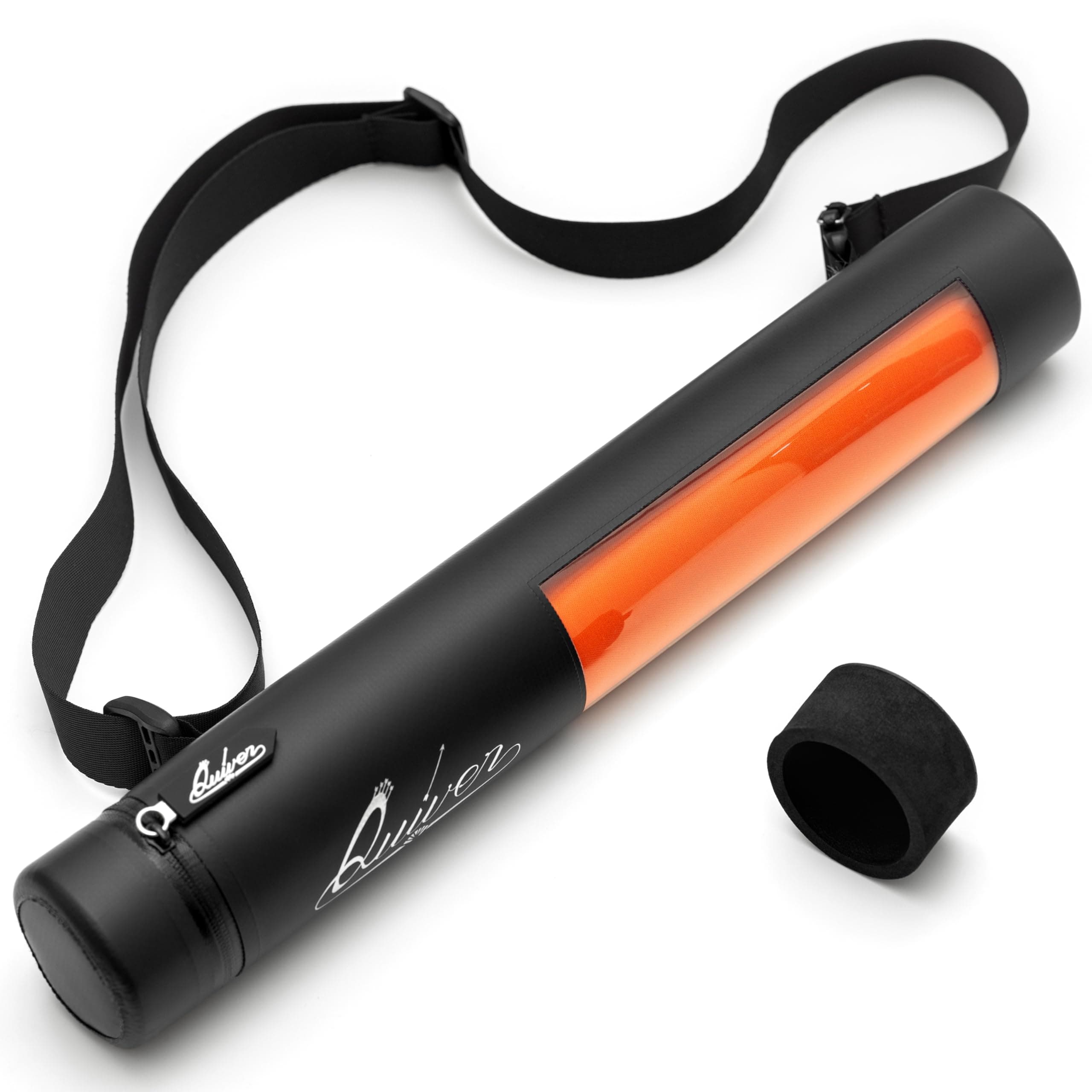 Quiver Time Black XL Orion Playmat Tube - TCG MTG Playmat Tube Case with Waterproof Zipper, Hidden Dice Pocket, Adjustable Removable Shoulder Strap, See-Through Window, Fits 14" and 15" playmats