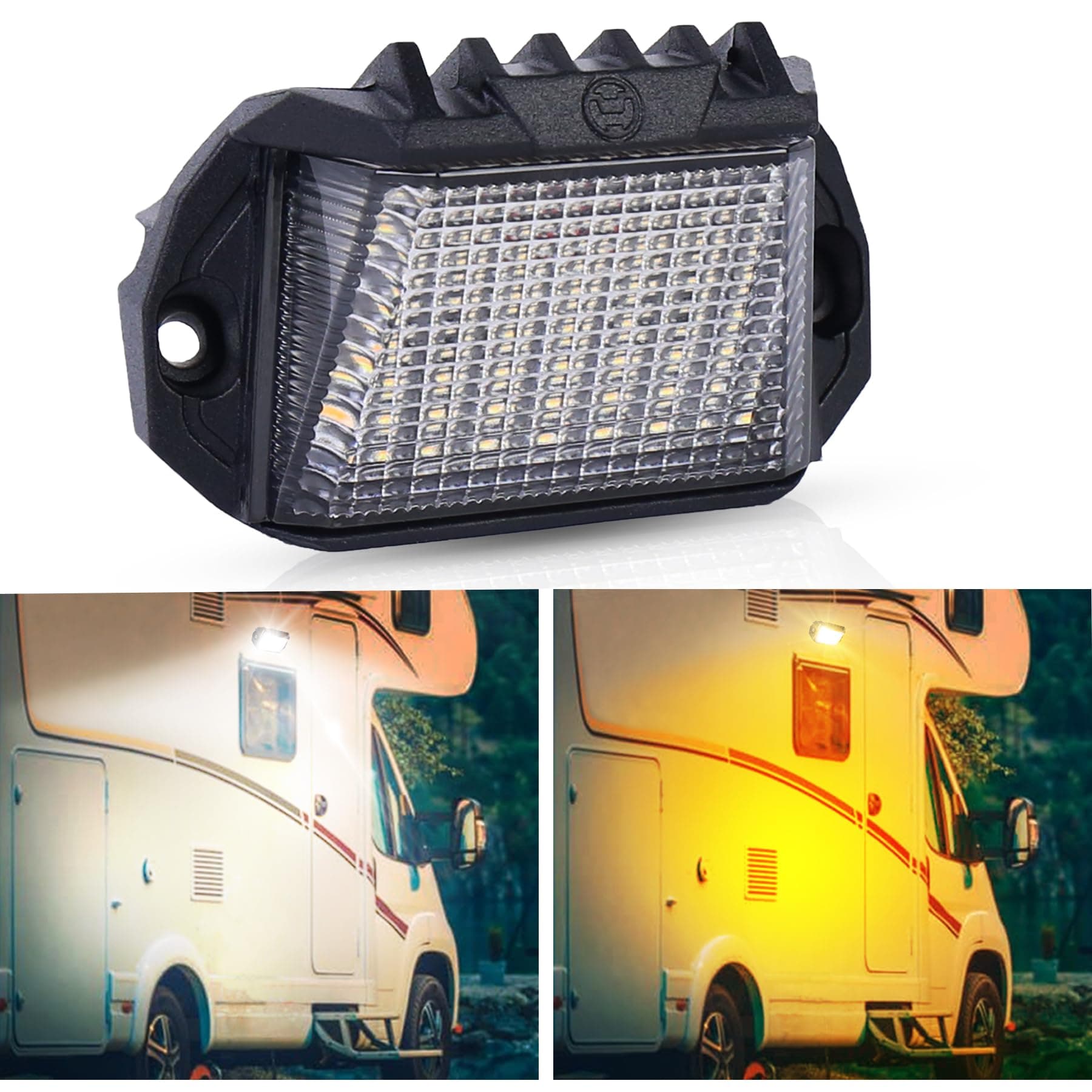 RV Exterior LED Light, 39 LED Porch Light With 1300LM White/1000LM Amber 12V Lights Replacement Kits for Trailers Campers