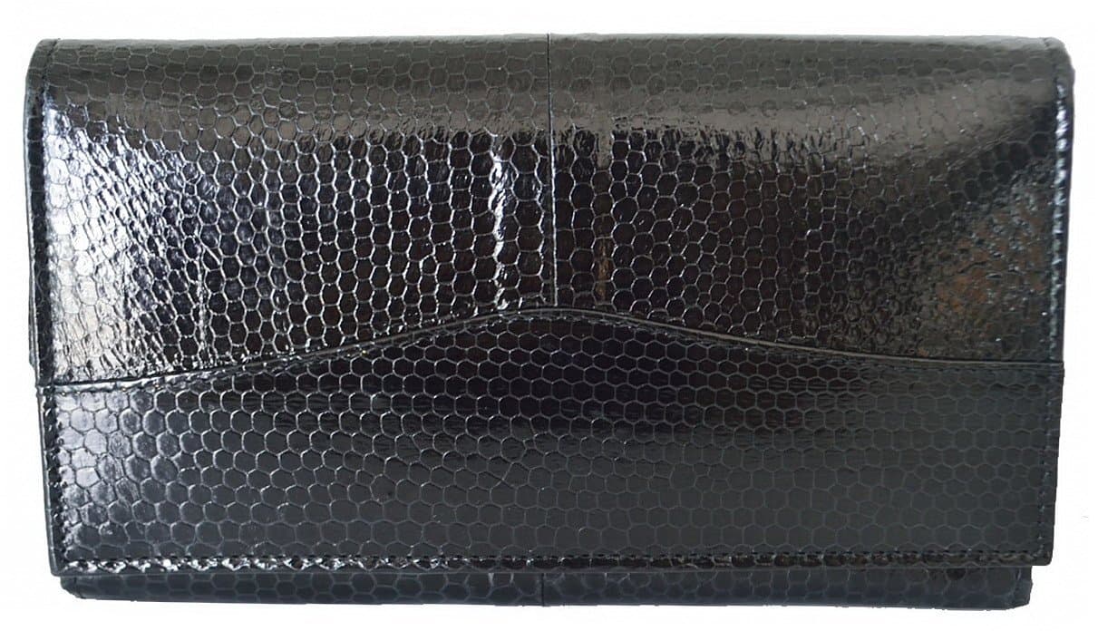 Authentic Snake Skin Women's Long Bifold Clutch Wallet (Black)