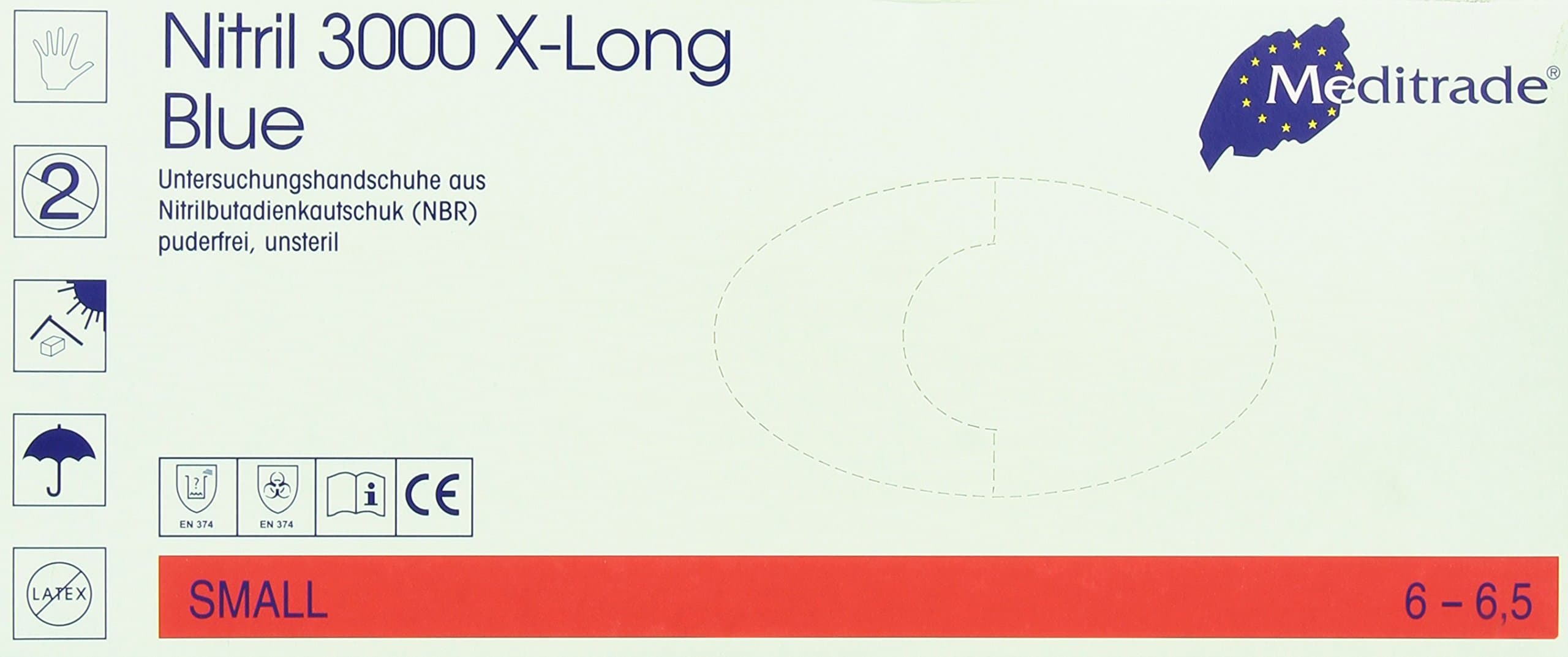 Meditrade 1282S Nitrile X-Long Disposable Gloves Blue (Pack of 1 x 100)