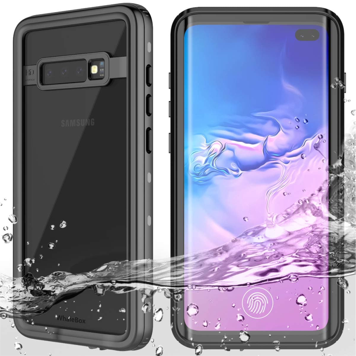 Compatible with Samsung Galaxy S10+ Waterproof Case, WhaleBox Galaxy S10 Plus Waterproof Case Dust Proof Shock Proof Case with Built-in Screen Protector, Heavy Duty Protective for S10+ (Black/Clear)