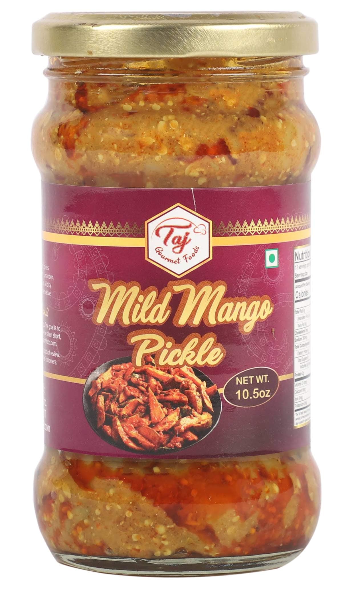 TAJ Gourmet Foods Mild Mango Pickle, (Mild Mango Achar), 300g (10.5oz)