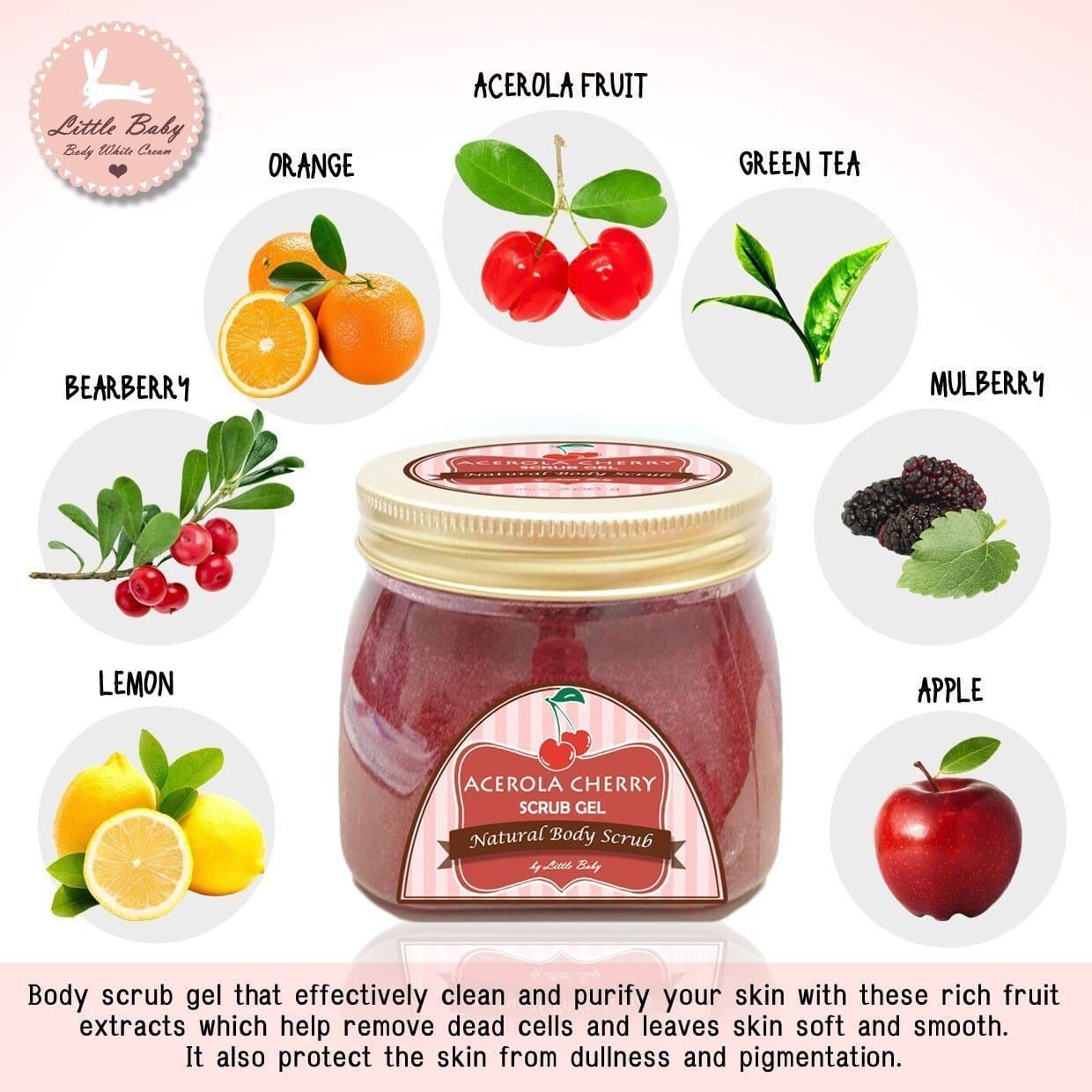12 X Little Baby Acerola Cherry Scrub Gel Reduce Dark Circles and Blemishes 200g. [Get Free Tomato Facial Mask + Free Gift : Sheep Placenta Collagen Hydration Facial Mask 40g (Relax + Whitening Plus + Reduce Acne Scar)]