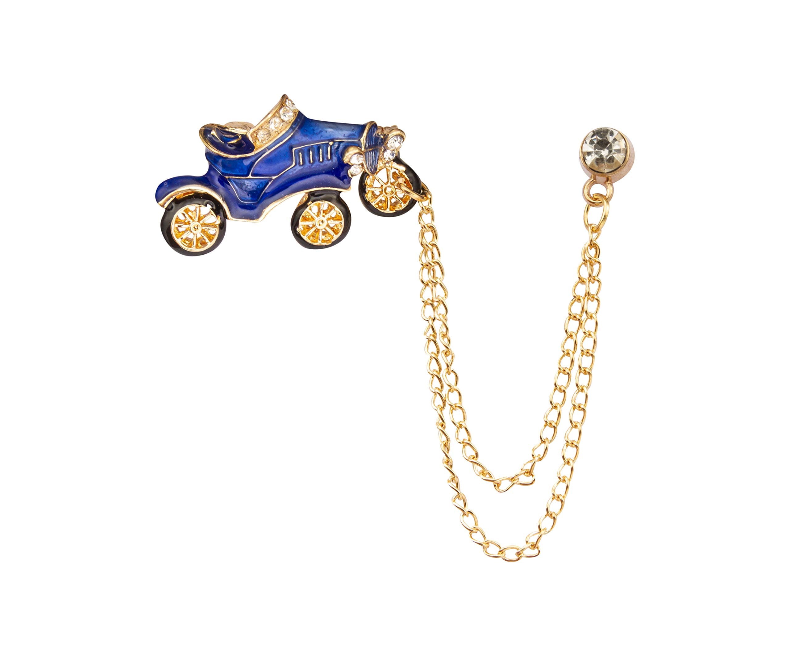 Blue Vintage Car with Hanging Chain Lapel Pin Badge Gift Party Shirt Collar,Costume Pin Accessories for Men Brooch