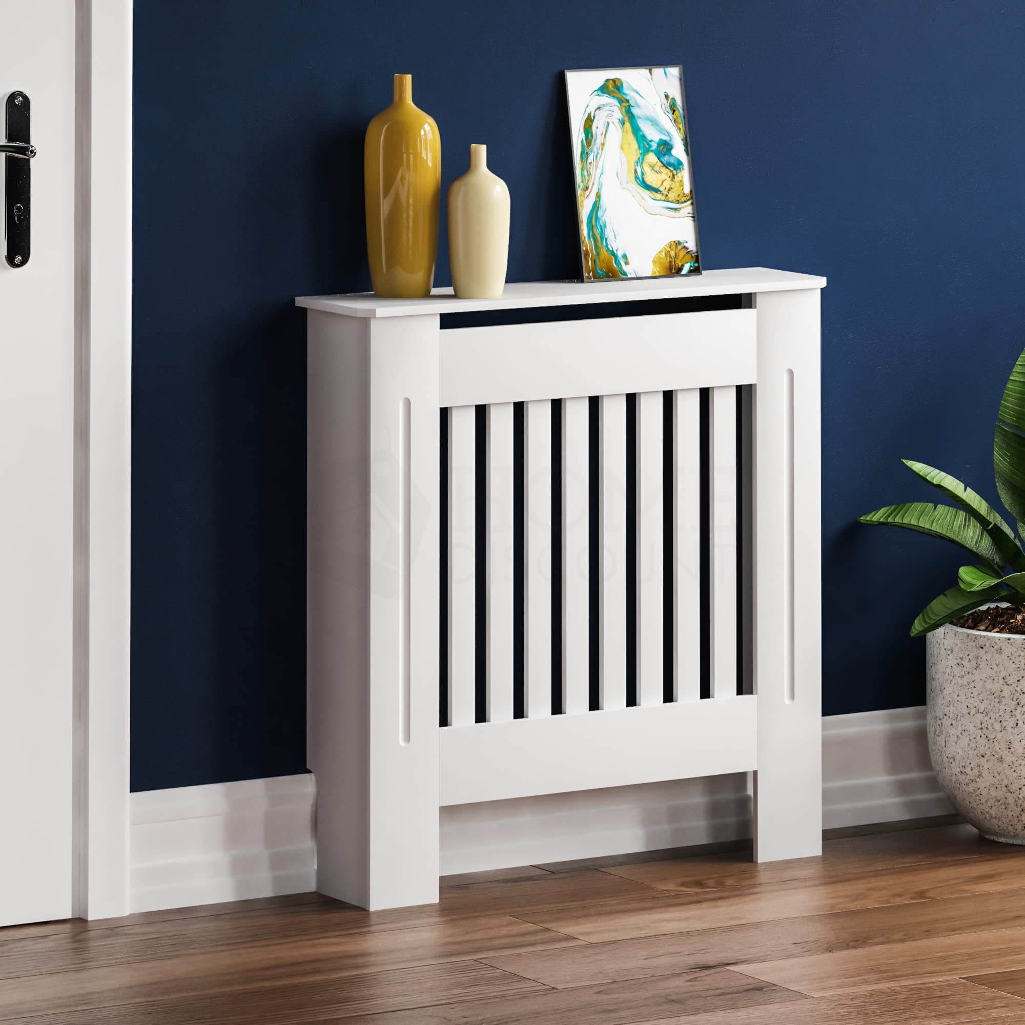 Chelsea Radiator Cover White - Small - Modern Vertical Slat Design For Optimal Heat Circulation - H82xW78xD19cm - Painted MDF Cabinet Ideal For Living Room & Hallway