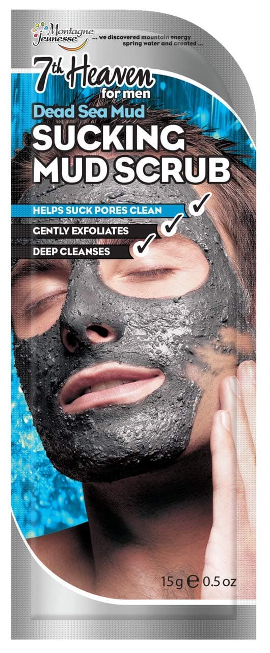 Montagne Jeunesse 7th Heaven Dead Sea Mud Sucking Mud Scrub for Men with Dead Sea Salt and Orange Oil to Cleanse and Exfoliate Pores - Ideal for All Skin Types