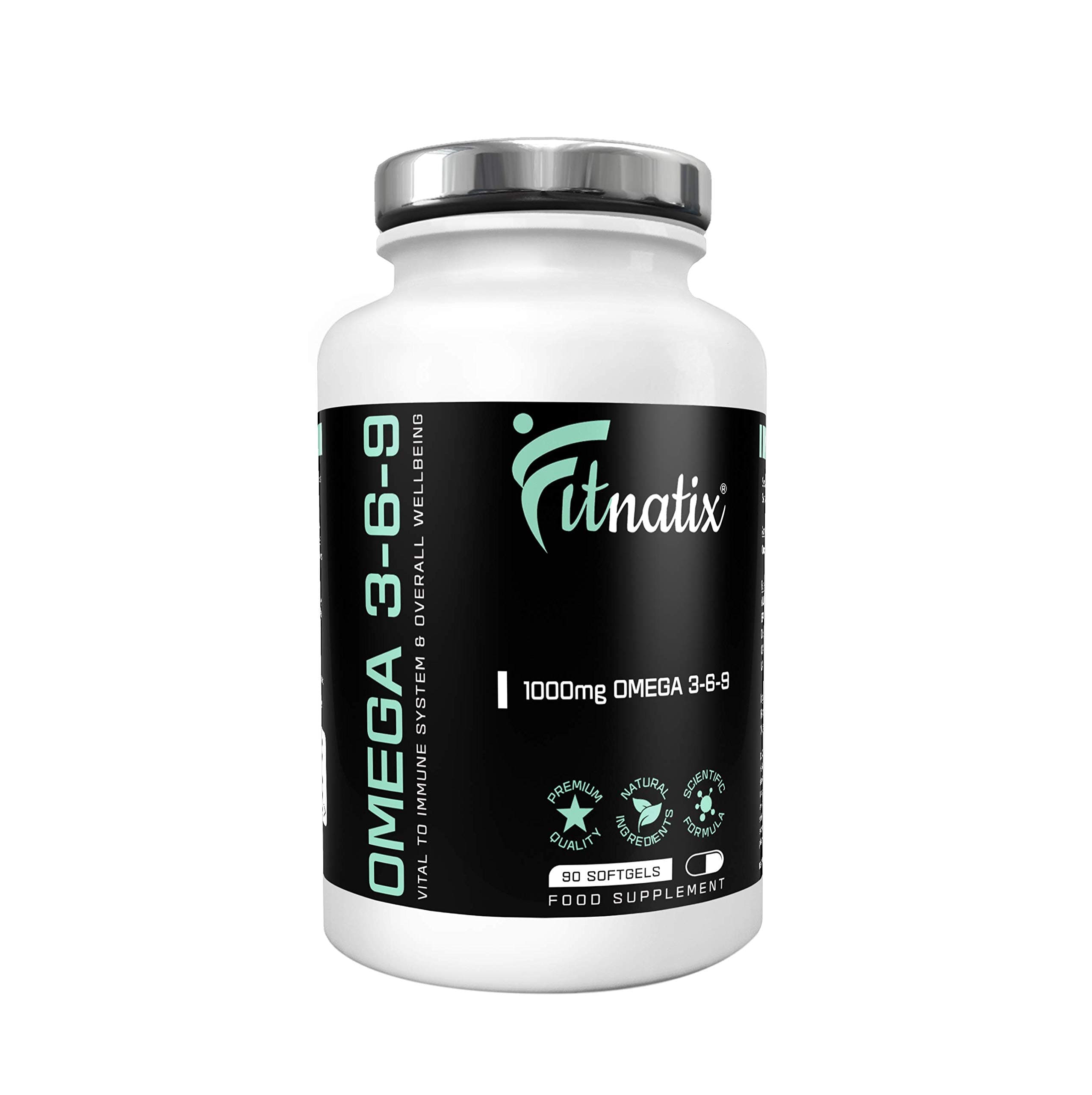Fitnatix Omega-3 6 & 9 Fish Oil (1000mg per Capsule) with Triglyceride EPA & DHA | Heart, Brain & Joint Support | IFOS 5 Star Certified, Non-GMO & Gluten Free ~ 90 Soft Gels