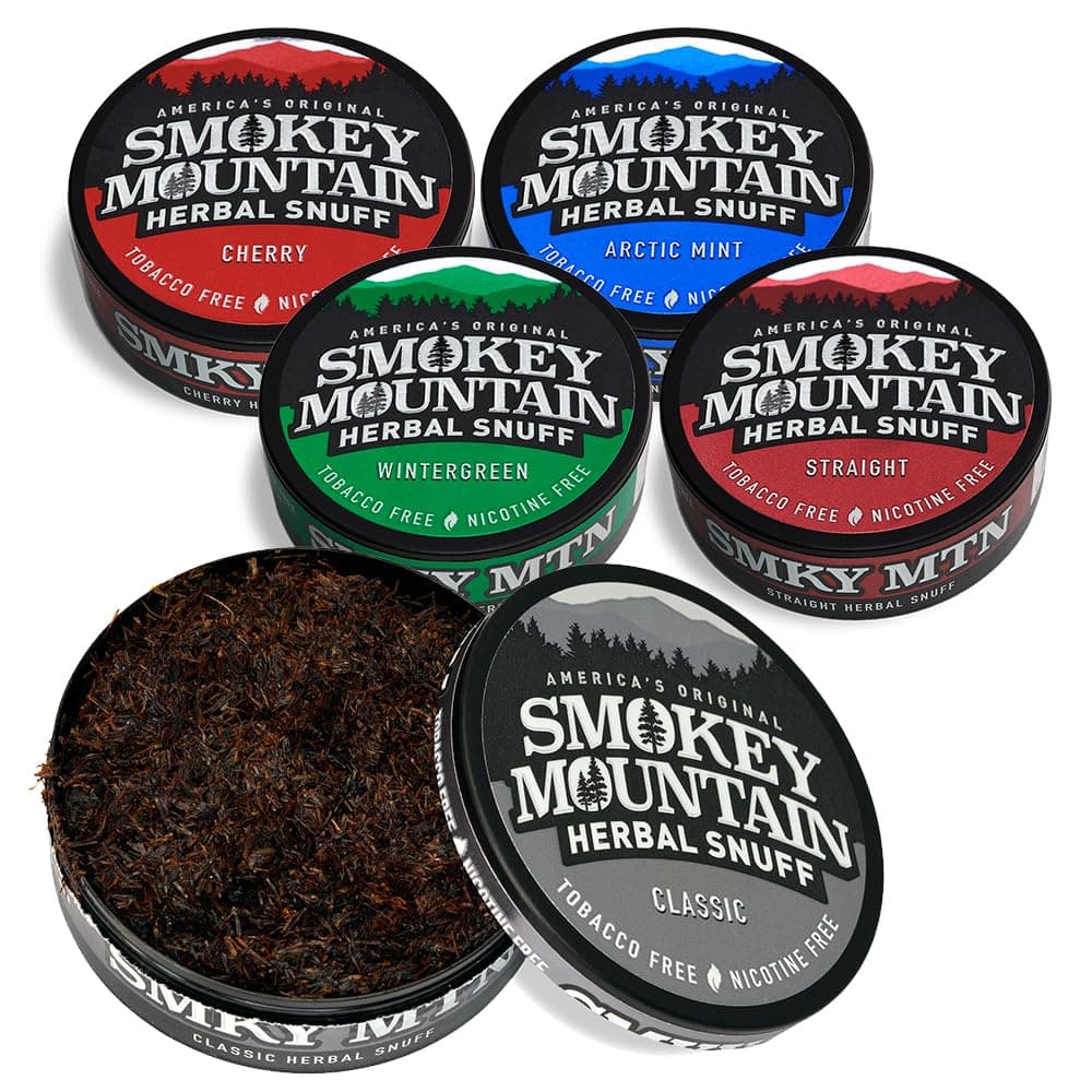 Herbal Long Cut – 5 Can Sampler Box - Straight, Classic, Wintergreen, Arctic Mint & Cherry - Tobacco Free and Nicotine Free Snuff