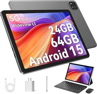 Android 15 Tablet 10.1 inch Tablet 2025 Latest Tablets with Keyboard Mouse 24GB+64GB 2TB Expand 6000mAh Octa-Core Processor Dual Camera WiFi 1280x800 IPS 18W Fast Charging (Black)