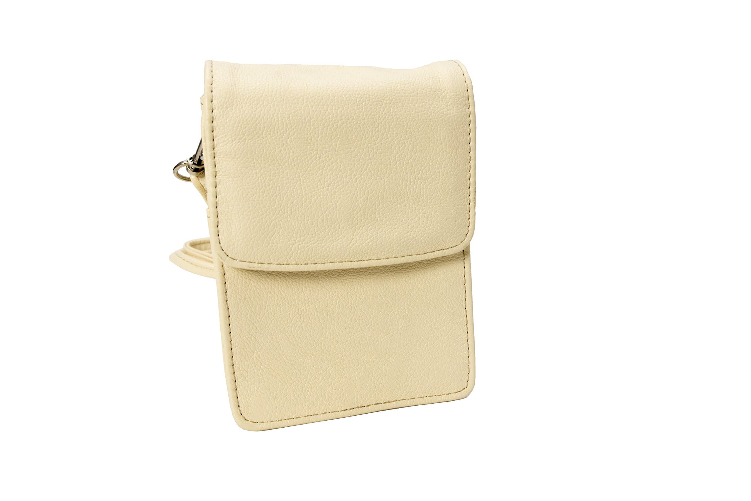 Sanis Enterprises Beige 2 Pocket Crossbody Handbag Milana II Collection, 5 3/4" H x 4 1/8" L x 2 1/4" W