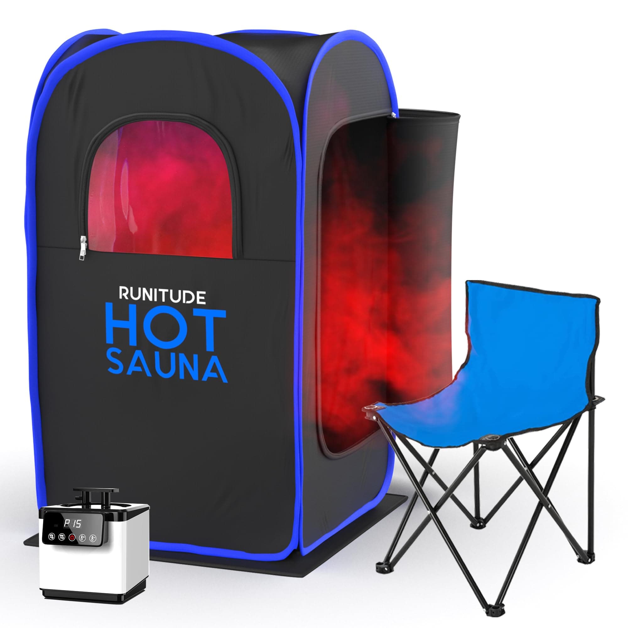 Portable Sauna Steam Tent | Full Size Home Personal Sauna Box Steam Room | Touchscreen 1000W 2.6 litre Generator | Including 1x Chair, 1x Foot Mat & 1x Protective Floor Mat | Men & Women