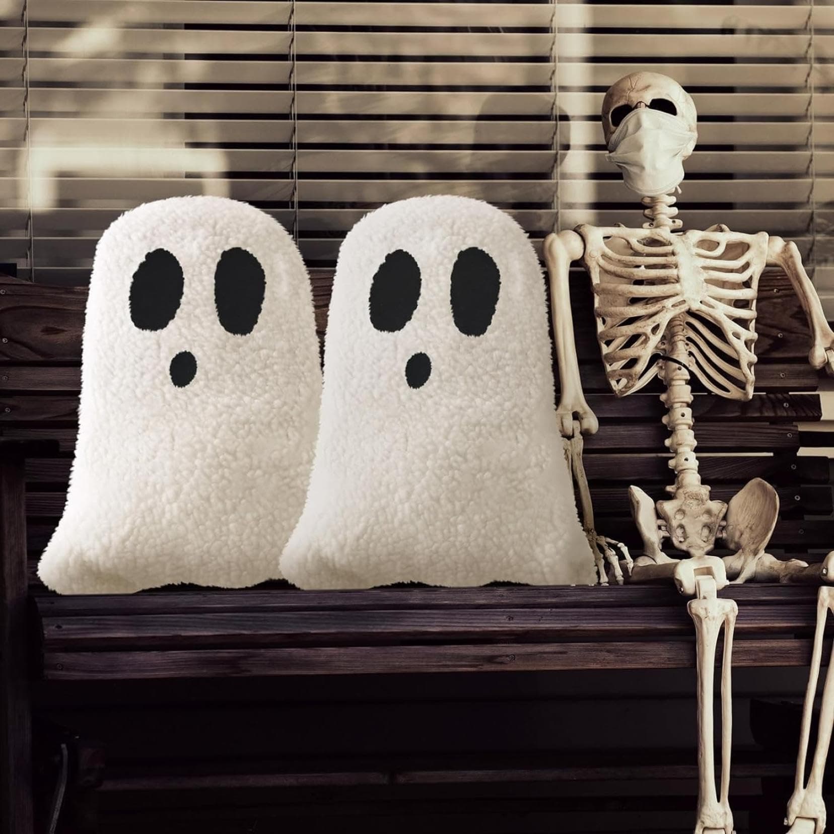 Halloween Pillows Ghost Halloween Throw Pillows Stuffed Ghost Shaped Decorative Pillow Cute Ghost Plush Pillow for Halloween Party Outdoor Home Sofa Bed Couch Cushion Deco (White)