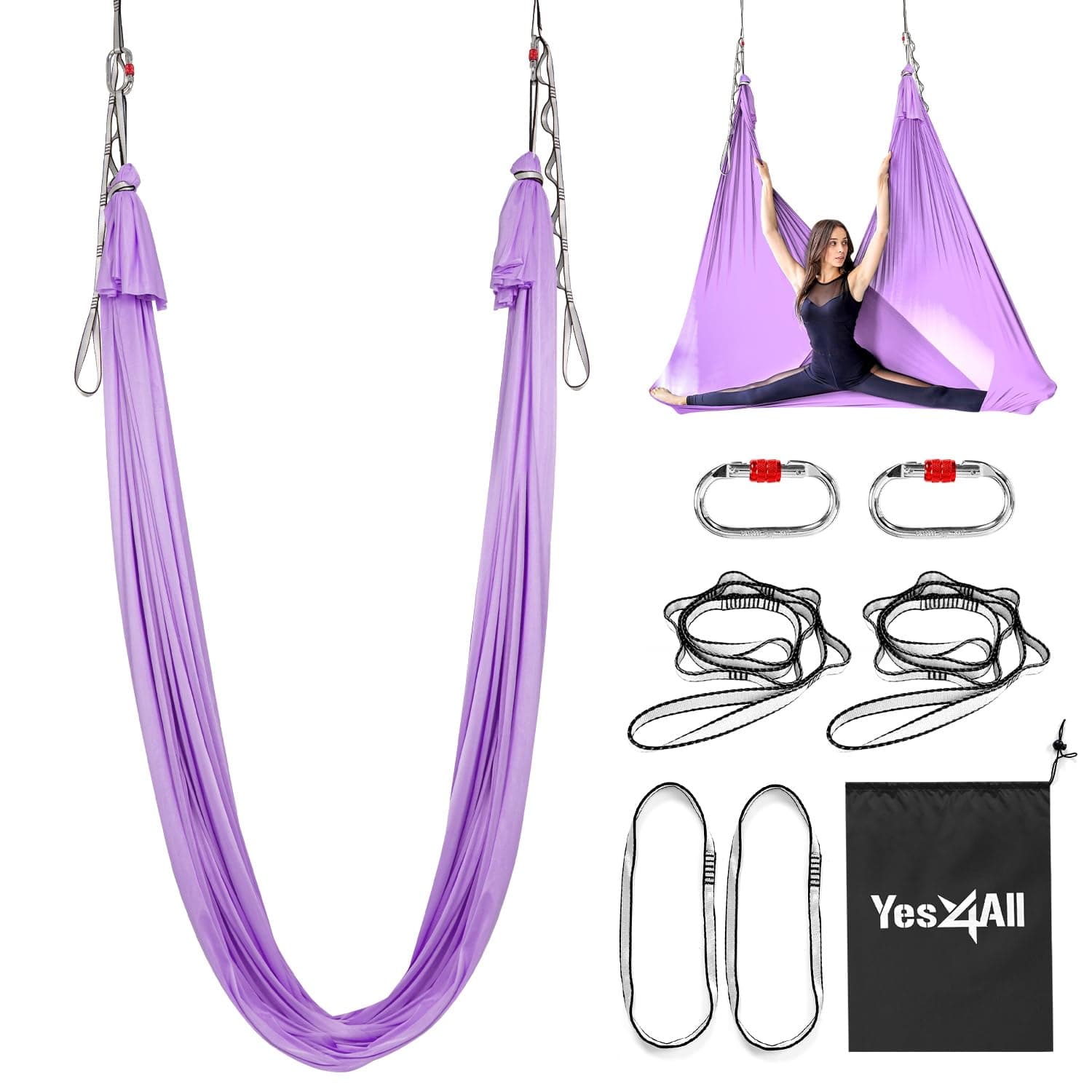 Yes4All Aerial Yoga Hammock 5.5 Yards, 198 Inches Height Aerial Silks, Yoga Trapeze Increasing Strength, Flexibility and Balance