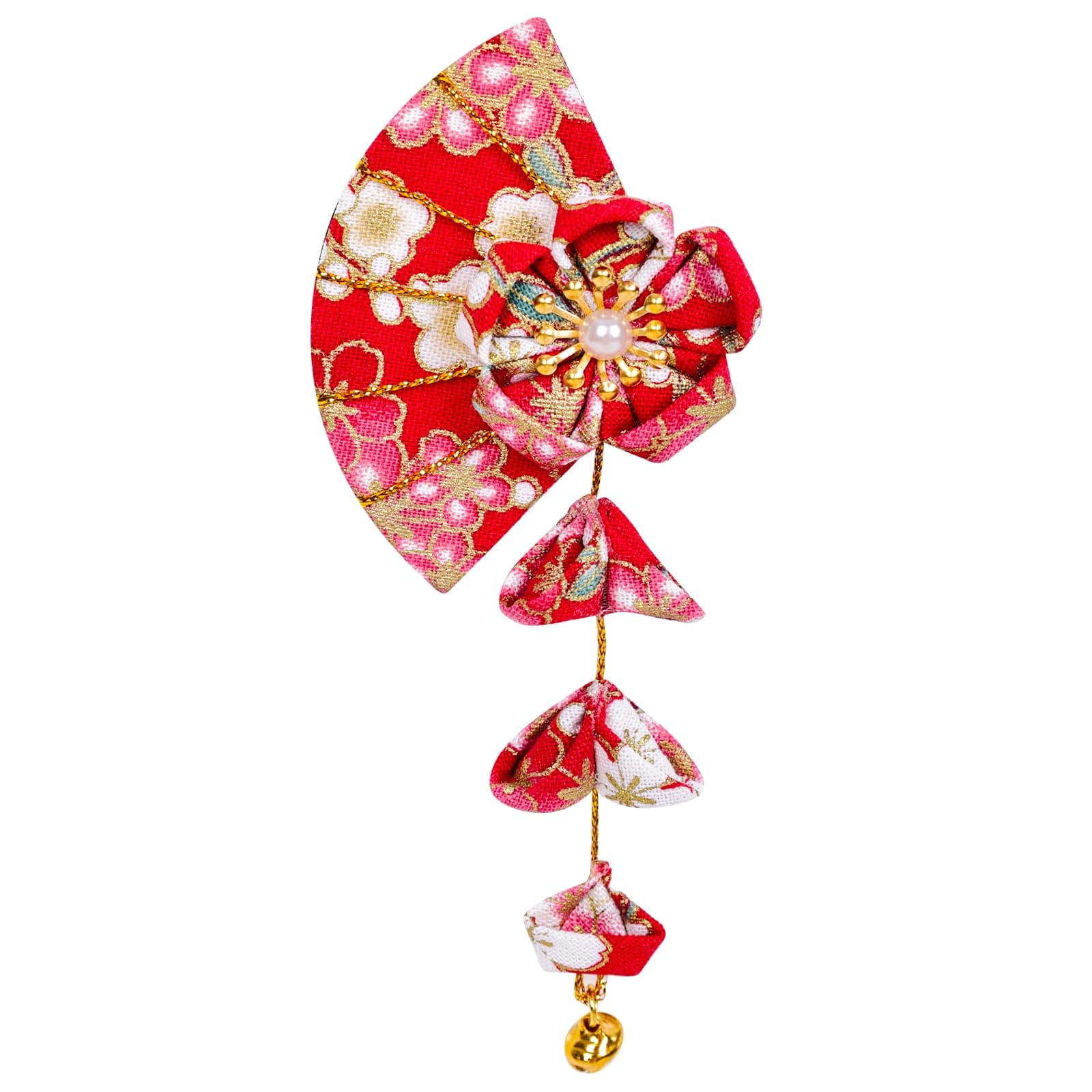 Union Power1 Pair Japanese Style Hair Clips Sector Tassel Hair Accessories Flower Kimono Traditional Hairpins Barrette Cherry Blossom Hair Clamp Bride Hanfu Accessory for Womens (Red)