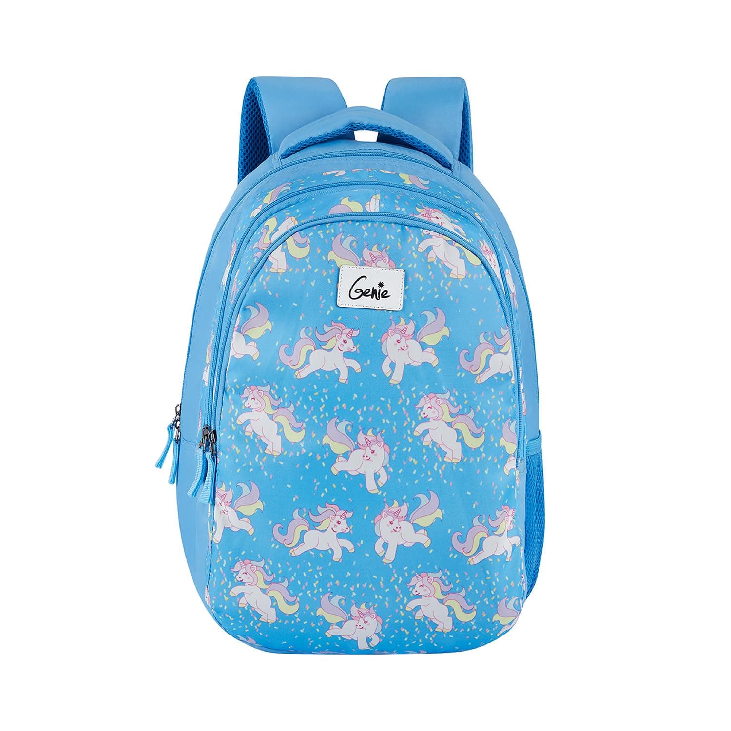 Genie Unicorn School Bag For Girls, 17 Inch Blue, 3 Compartments Water Resistant 27 Litres