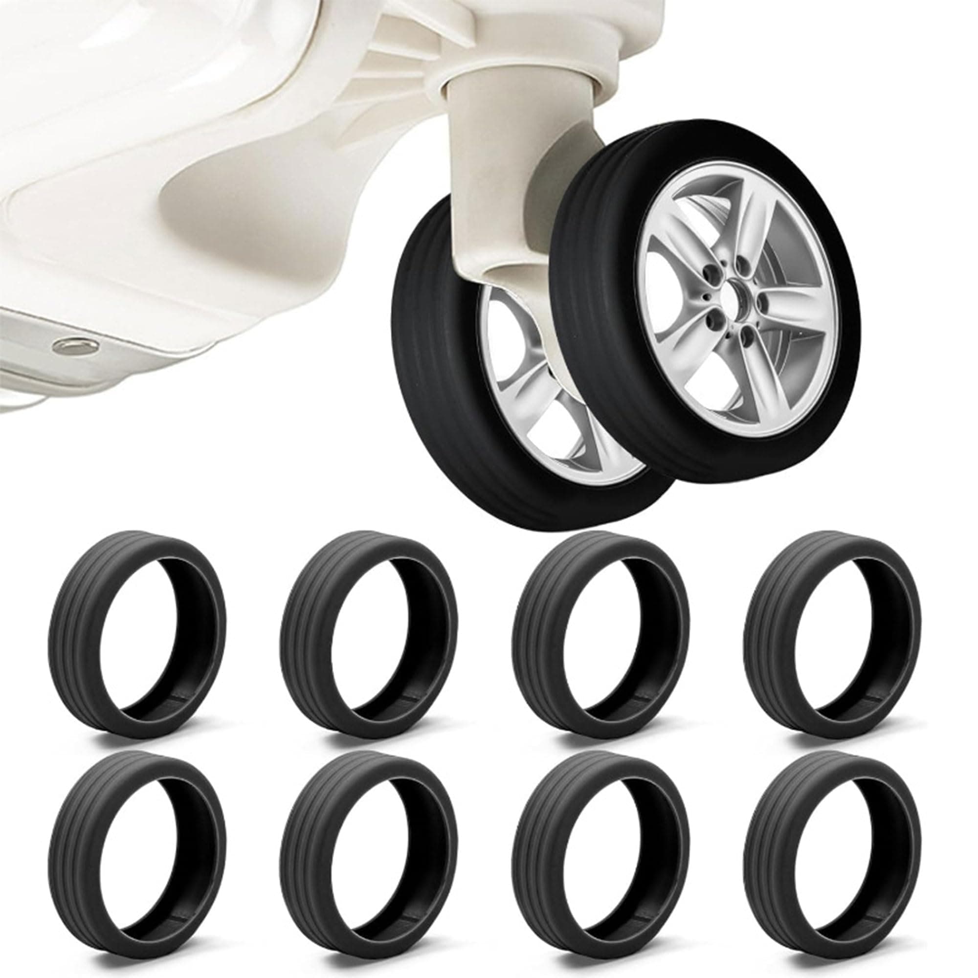 - Luggage Wheel Silicone Protector,Pack of 8PCS,Suitcase Wheel Cover Silicone,Noise Reduction,Anti Scratch,Fits Most Luggage or Office Chair Caster(Black)