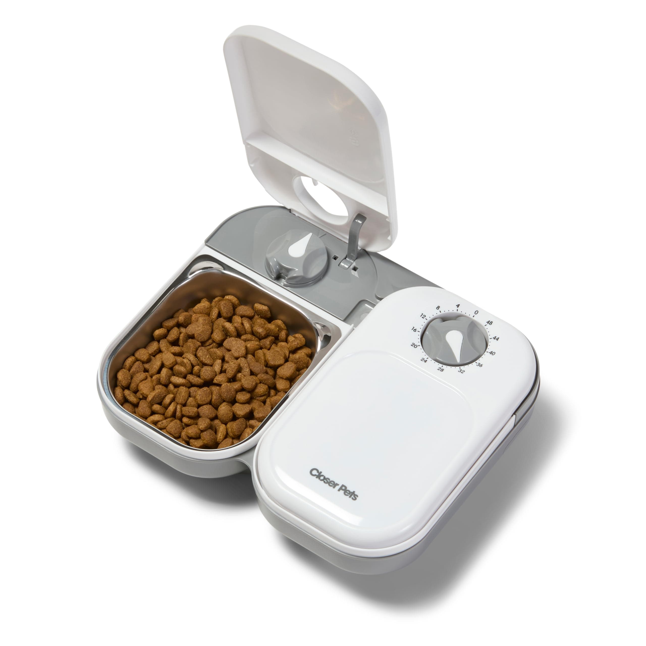 Closer Pets C200 2 Meal Timer-Controlled Automatic Pet Feeder - for Cats and Small Dogs, Wet or Dry Food, Stainless Steel Bowl Inserts and Ice Pack, up to 14 oz Each, White