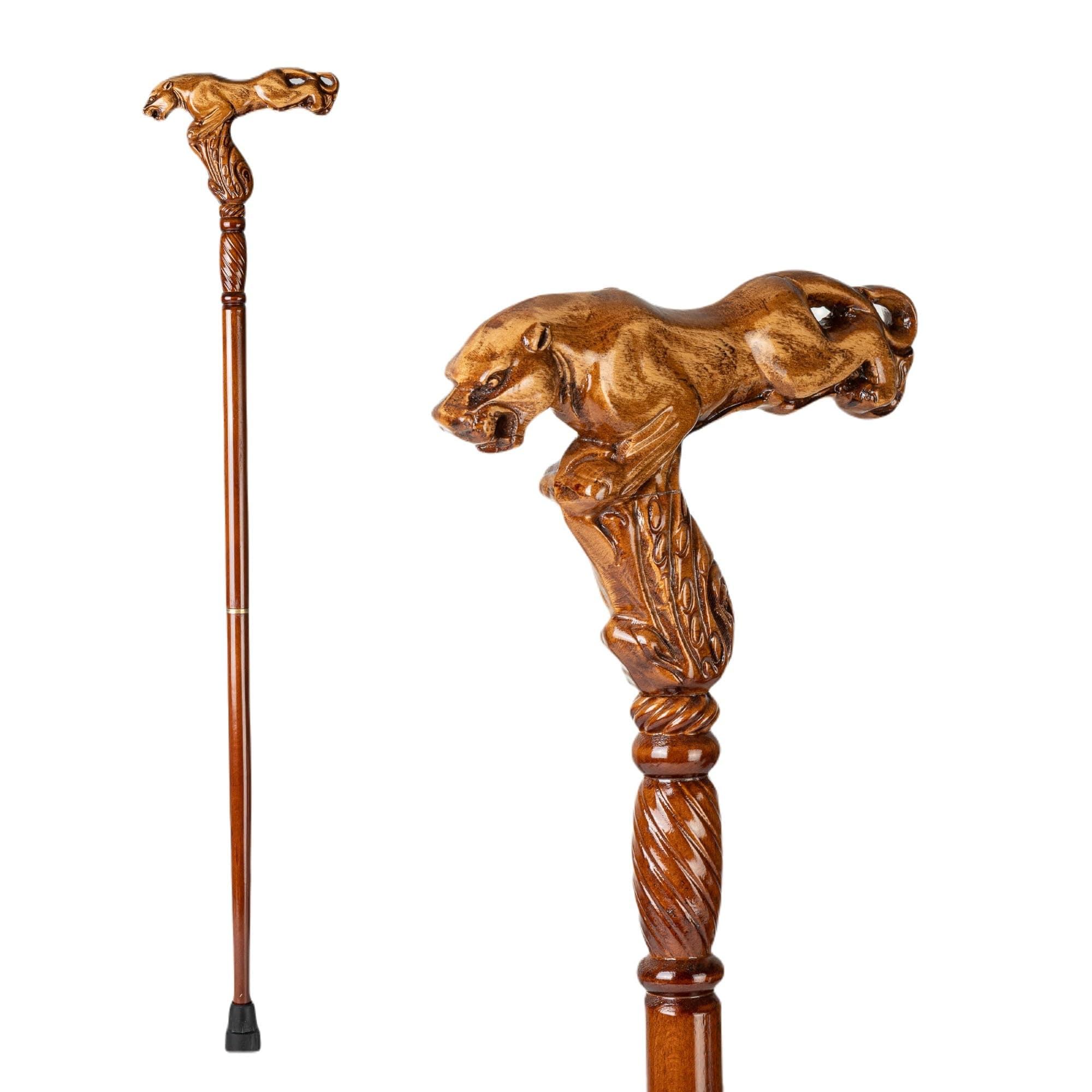 Hand Carved Wooden Walking Cane with Ergonomic Handle and Rubber Tip for Men and Women - Fashionable Unique Walking Stick for Seniors - 37 inch