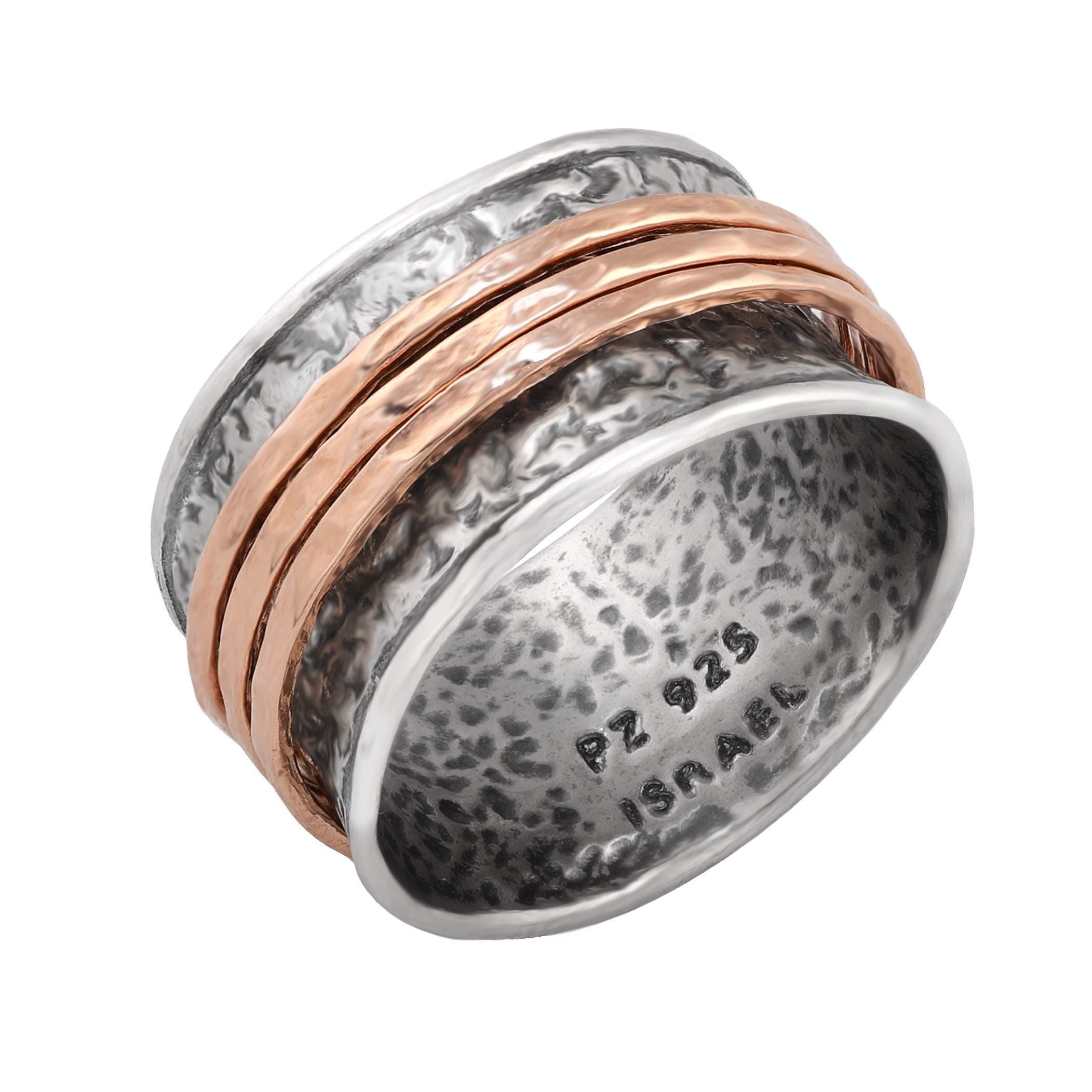 Paz Creations 925 Sterling Silver Spinner Rings for Women and Men - Statement Ring - Artisan Jewelry Fidget Rings, Boho Rotating Rings, Handcrafted Meditation Ring